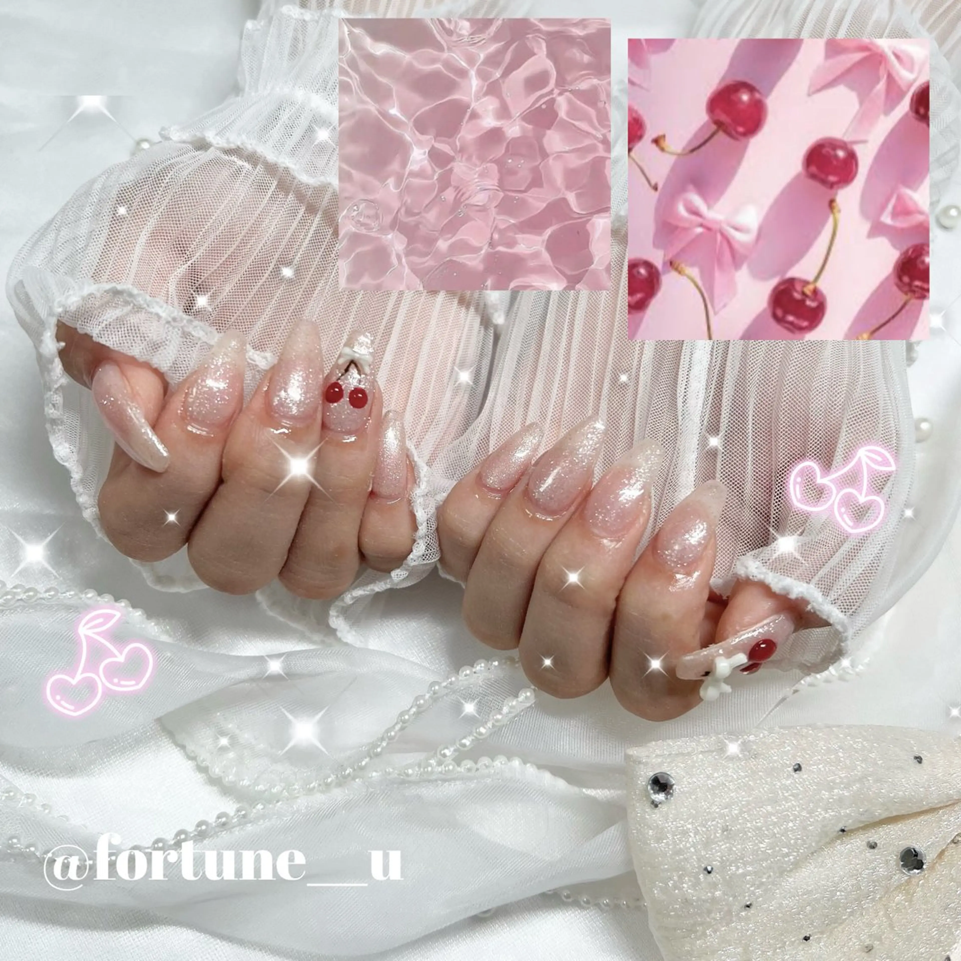 ネイル チークネイル ガーリー 韓国ネイル 水色 持ち込み ハンドネイル 💜✩.* Yuuna💜のネイルデザイン