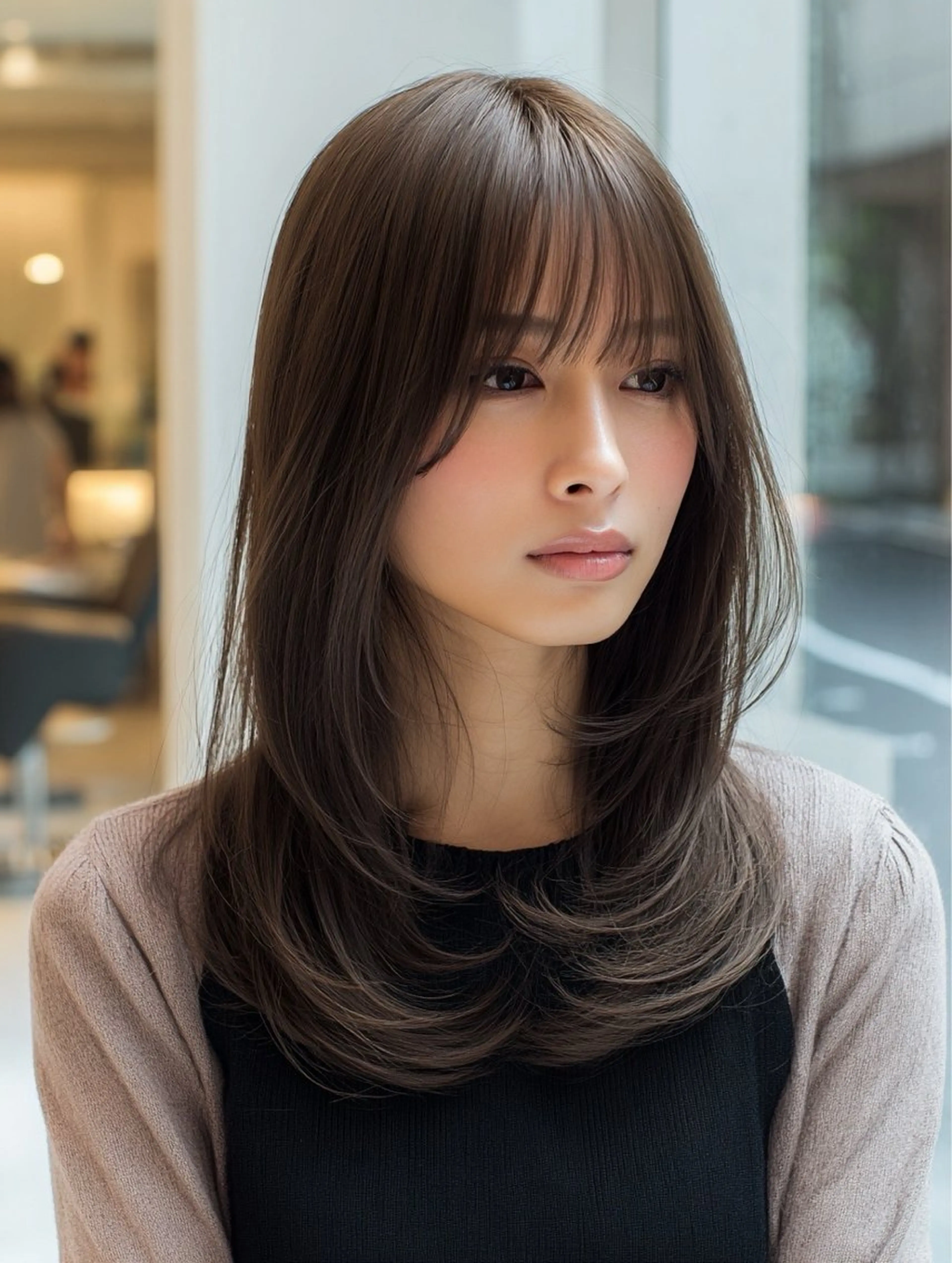 セミロング セミロングパーマ 顔まわりレイヤー 顔周りカット ハッシュカット ハイレイヤー カット 縮毛矯正 トリートメント ✨毛髪診断で絶対綺麗 ✨美髪艶髪専門✨高浪のヘアスタイル