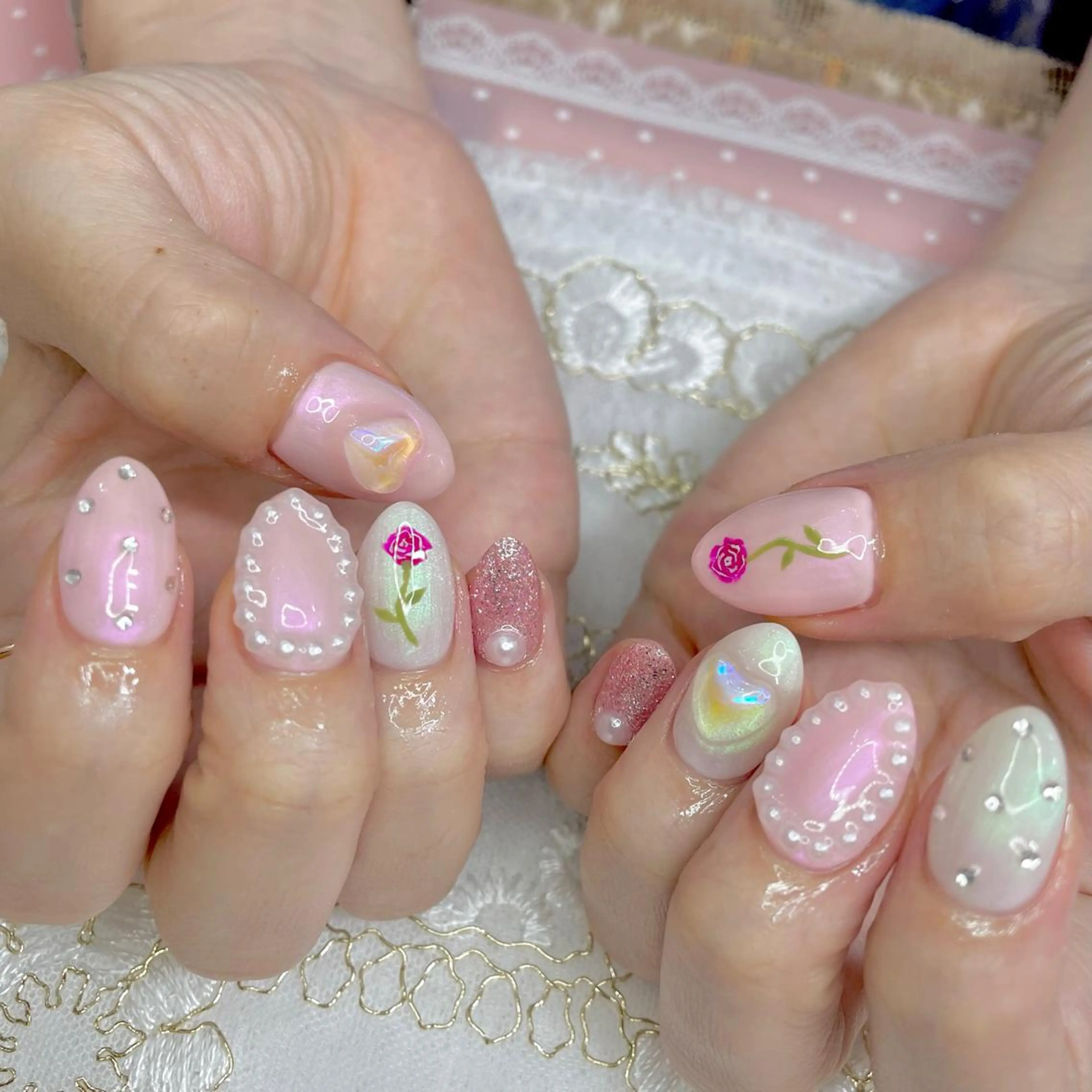 ネイル アートネイル オーロラネイル ジェルネイル ハート 氷ネイル・うるうるネイル J terrace Nailのネイルデザイン