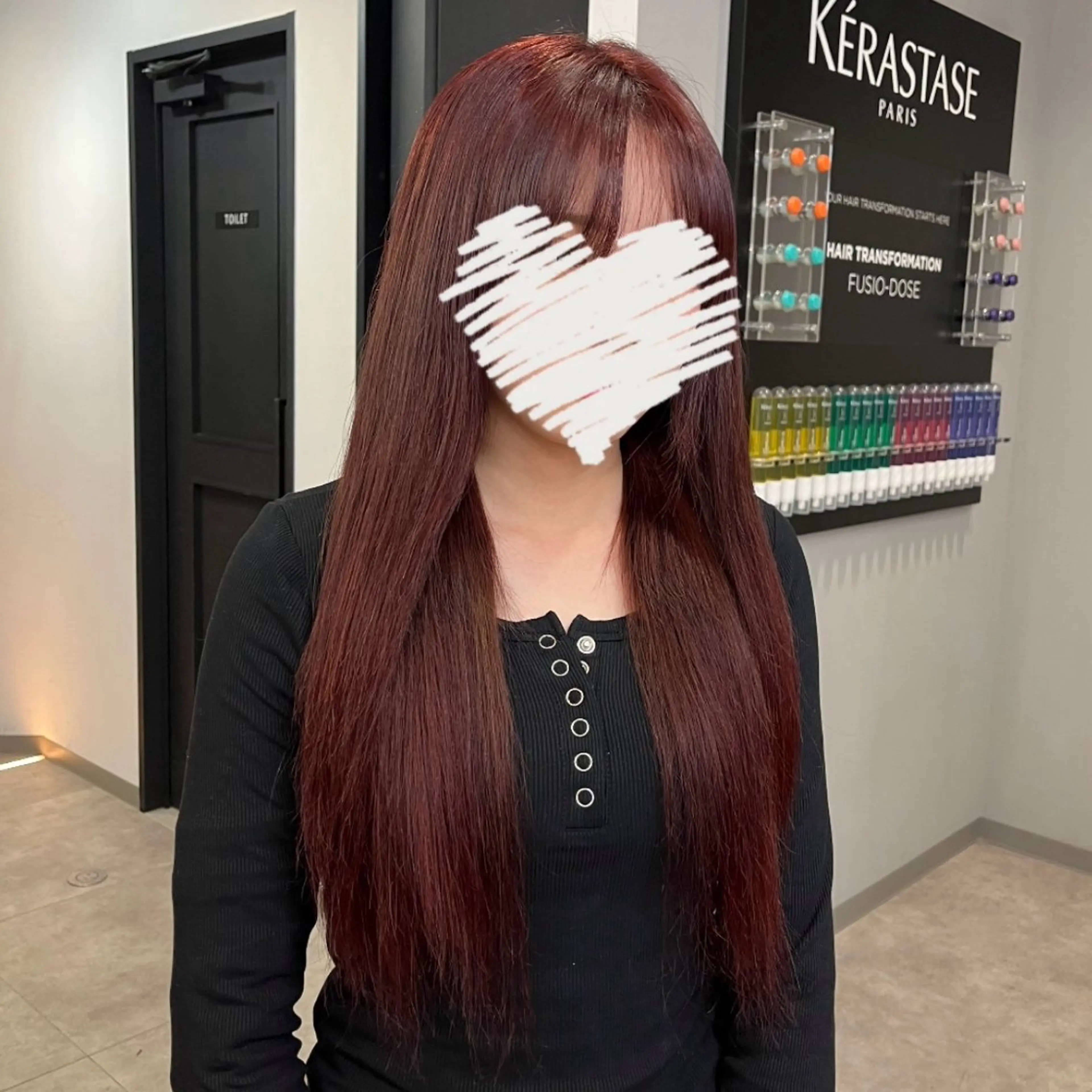 カラー 黒髪 ブリーチ ボルドーカラー ダブルカラー ブリーチなしカラー ヘアカラー MOMOKA /　Lapis今泉店のヘアスタイル