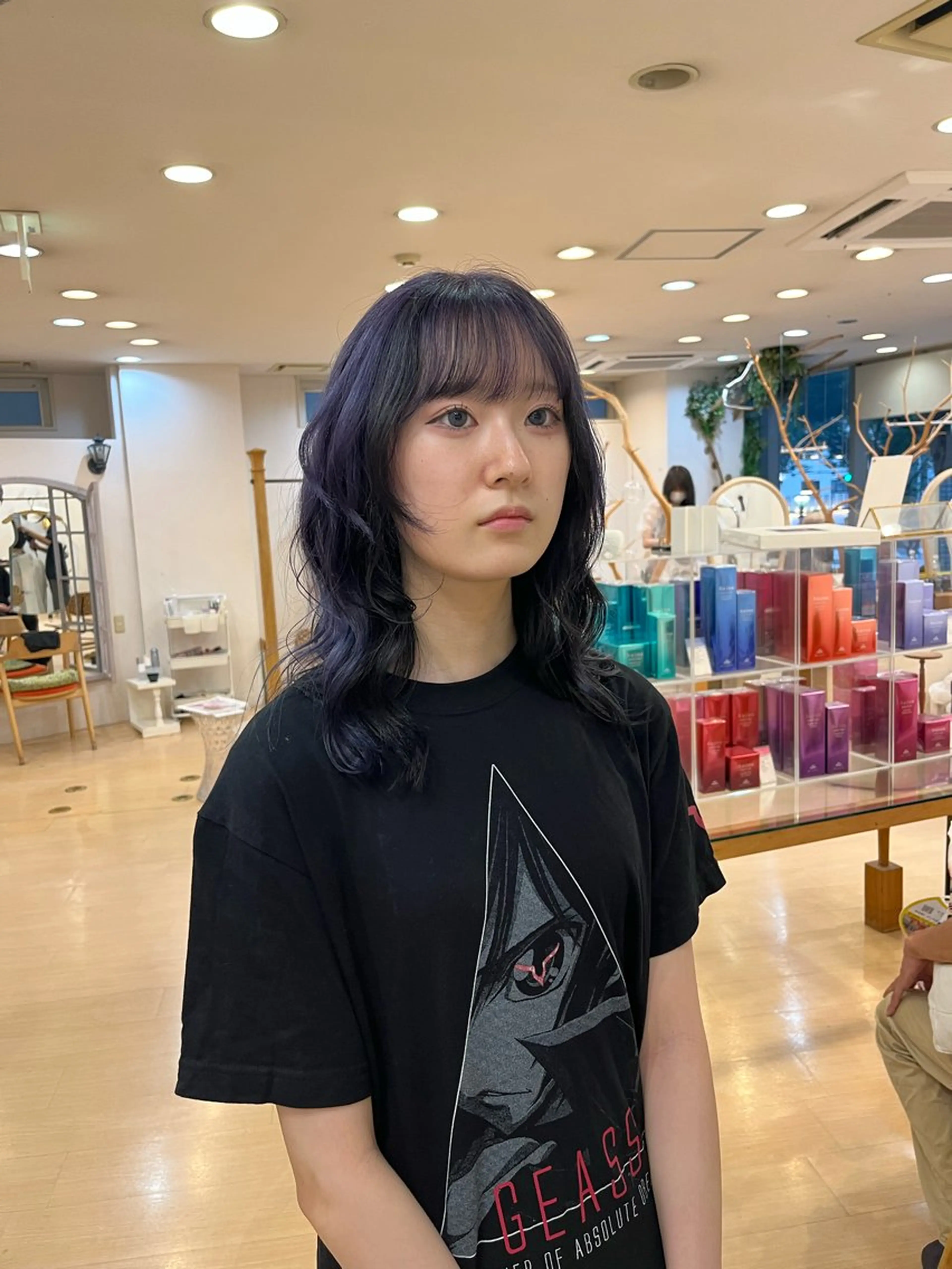 セミロング カラー 黒髪 ブリーチ インナーカラー パープルカラー 💠つたふうか/ 韓国/メンズヘア💠のヘアスタイル