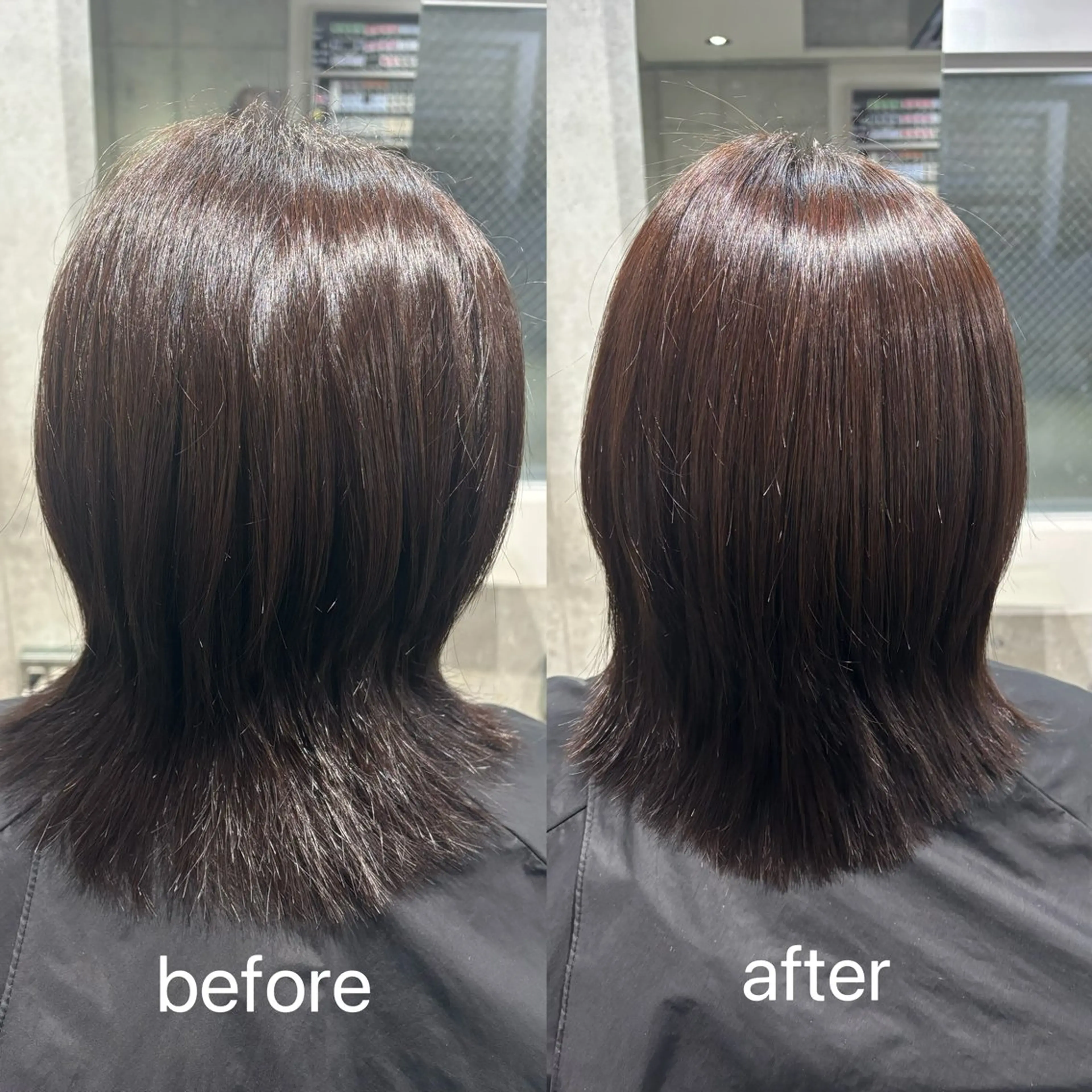 ミディアム 縮毛矯正 デザインカラー みさのヘアスタイル