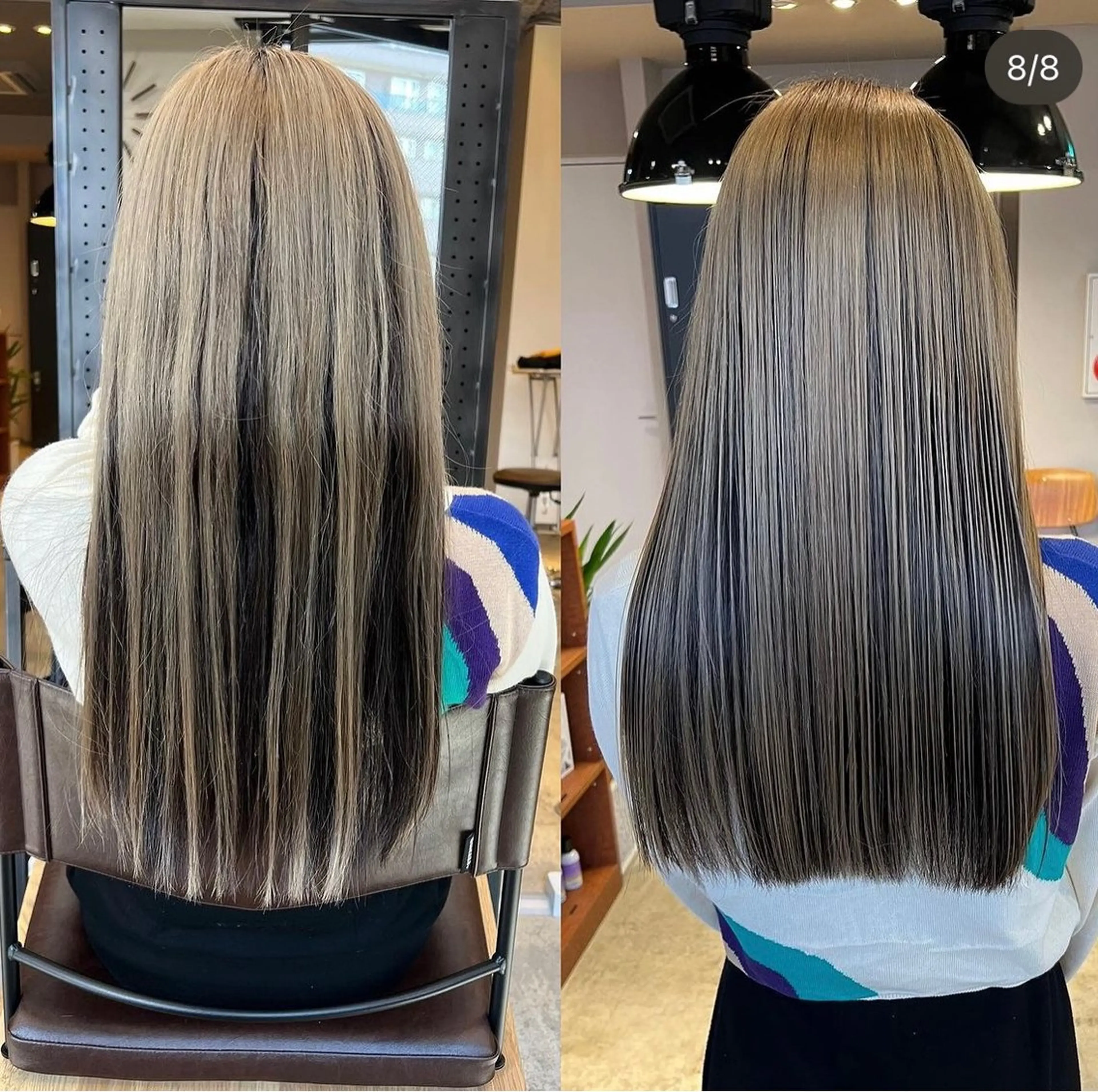 ロング ヘアカラー 縮毛矯正 ミルクティーベージュ outaのヘアスタイル