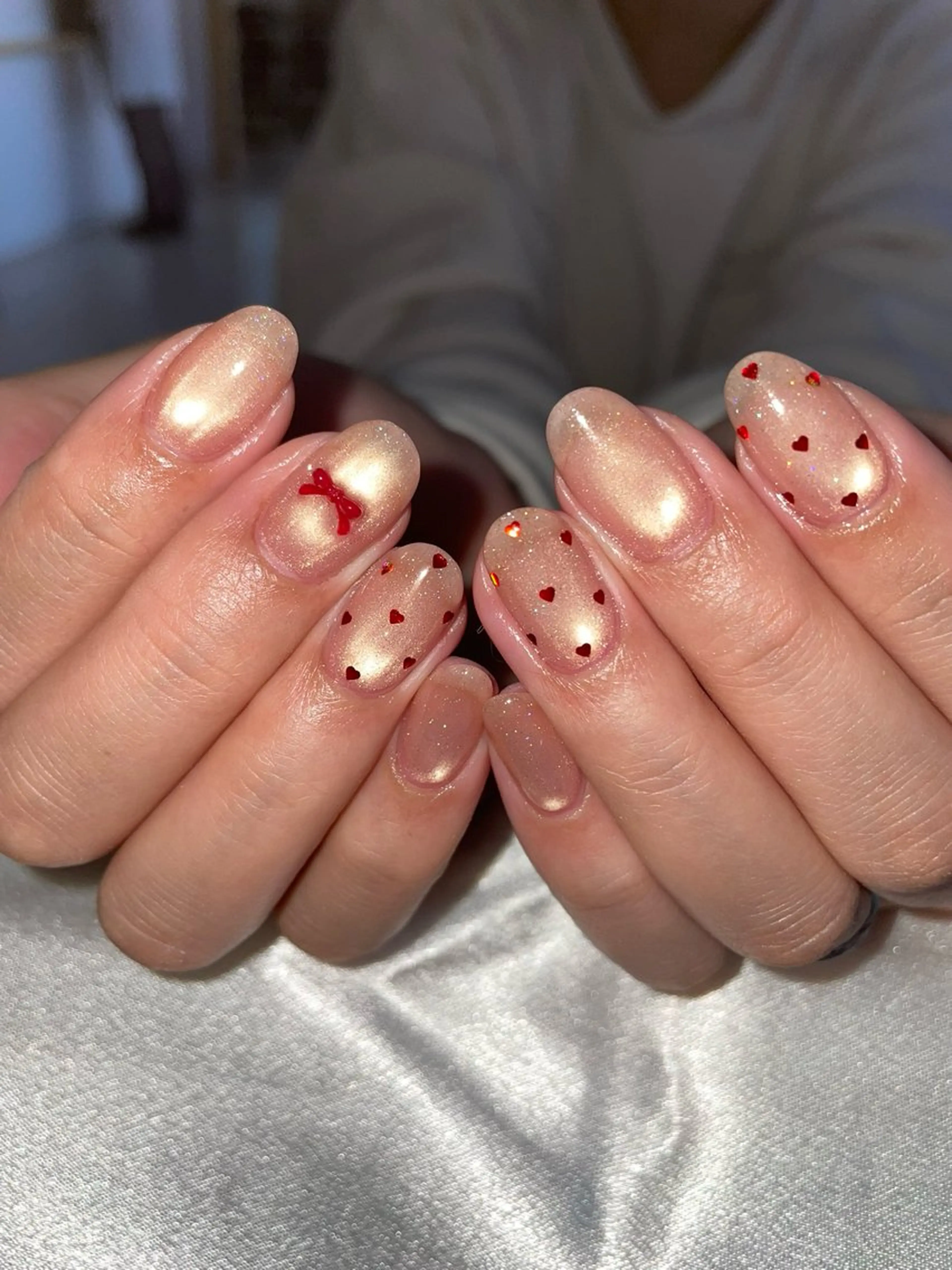 ネイル ドット マグネットネイル マグネットワンカラー ワンカラーネイル リボン ハンドネイル LIFE MIYUのネイルデザイン