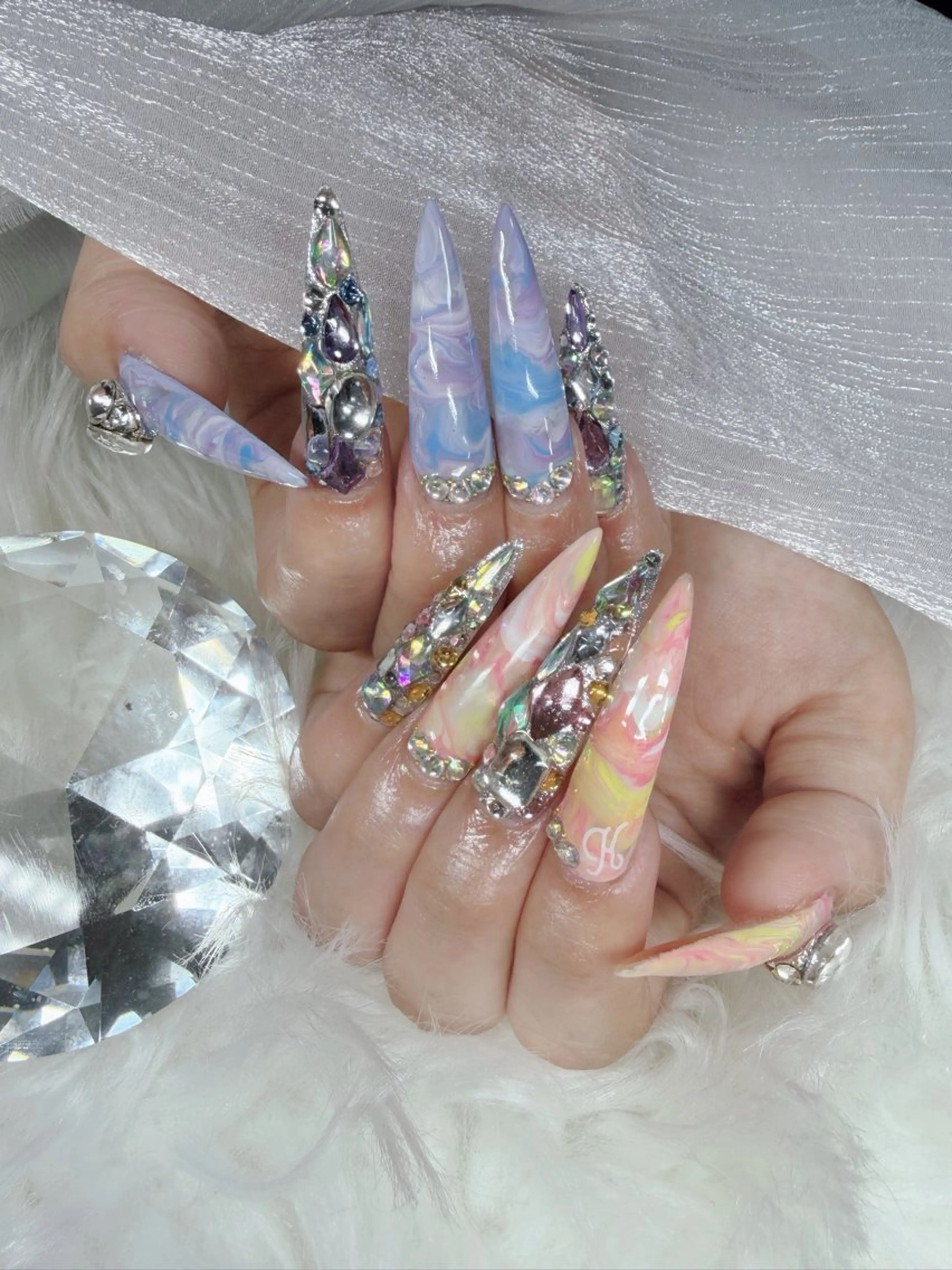 ネイル アートネイル オーロラネイル チークネイル 長さ出し フットネイル ハンドネイル Chan nailsのネイルデザイン