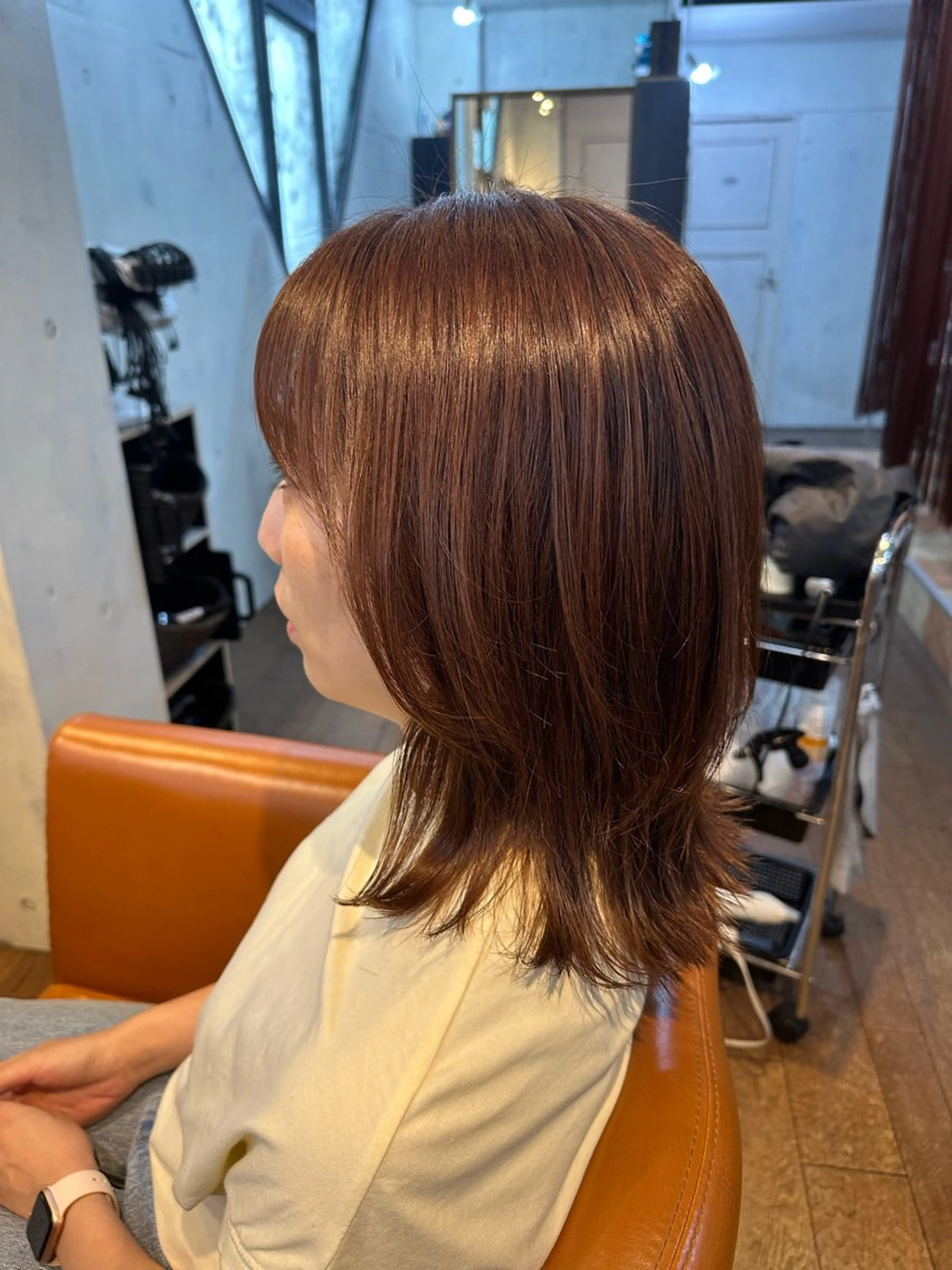 ミディアム カラー 切りっぱなしボブ ベージュカラー オレンジ オレンジベージュ ボブ マエダ　カズエ🫶 coronahairのヘアスタイル