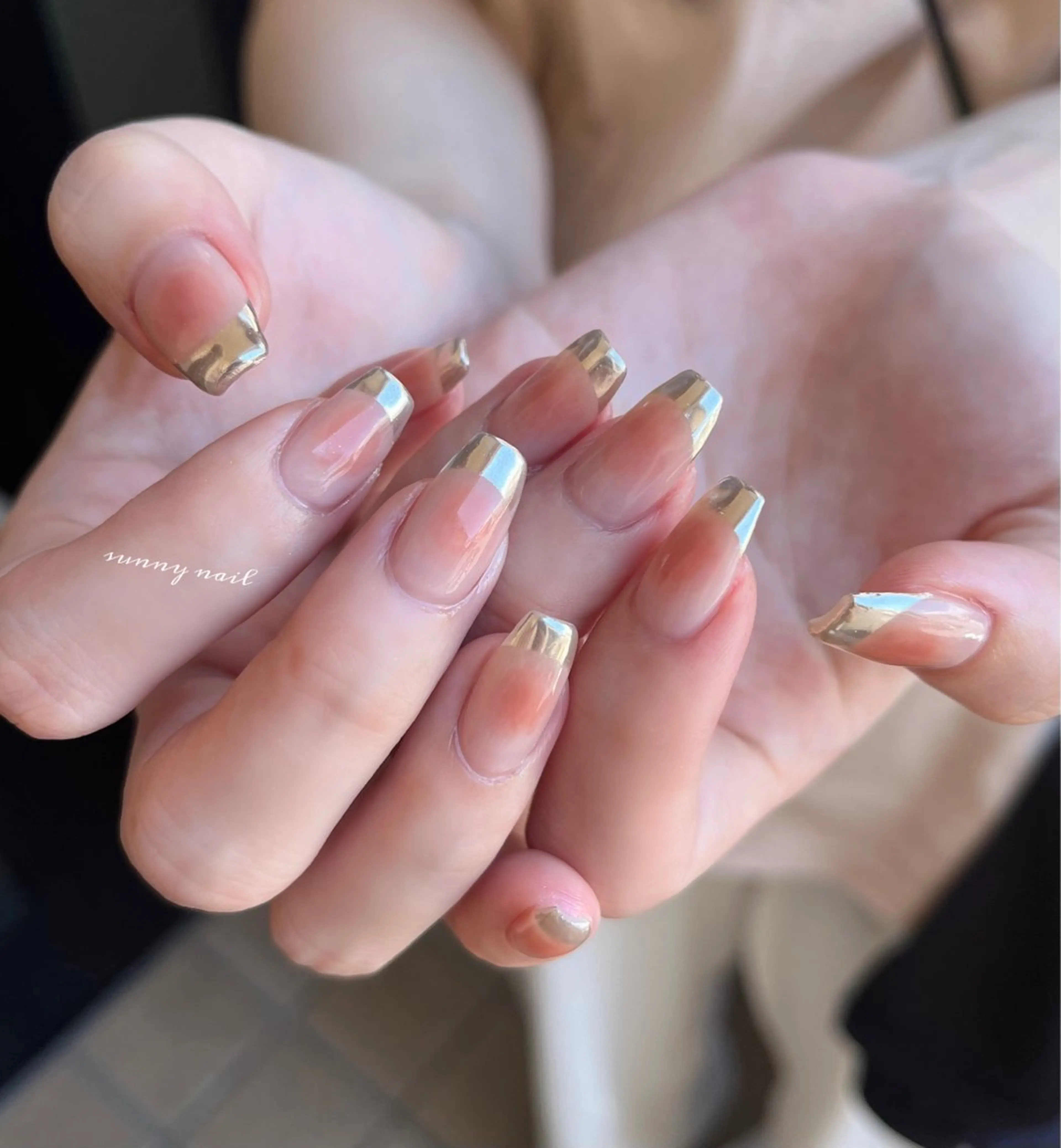 ネイル チークネイル フレンチネイル ジェルネイル ミラーネイル パラジェル sunny nailのネイルデザイン