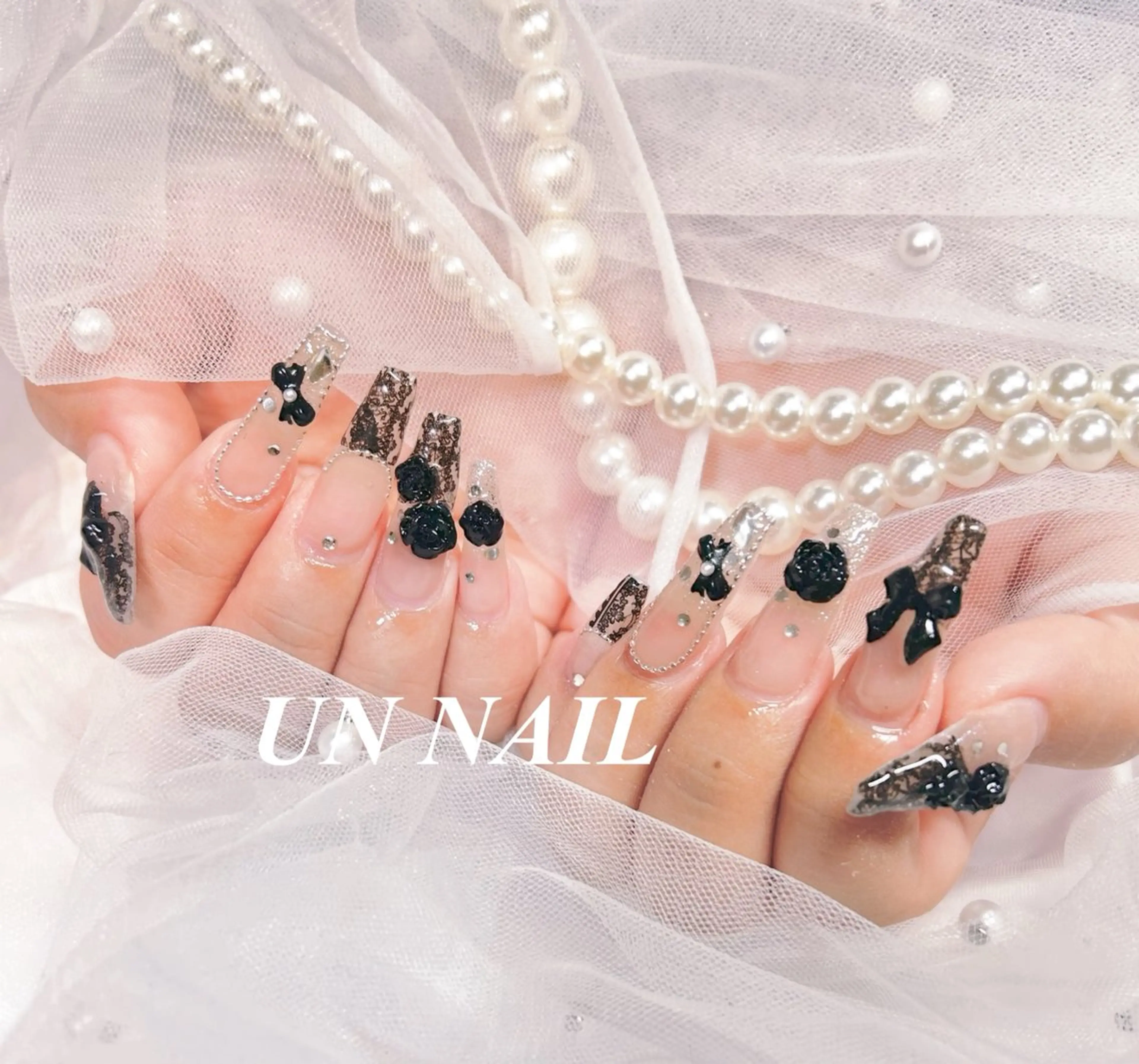 ネイル レース 春ネイル ワンホンネイル ハンドネイル UN NAILのネイルデザイン