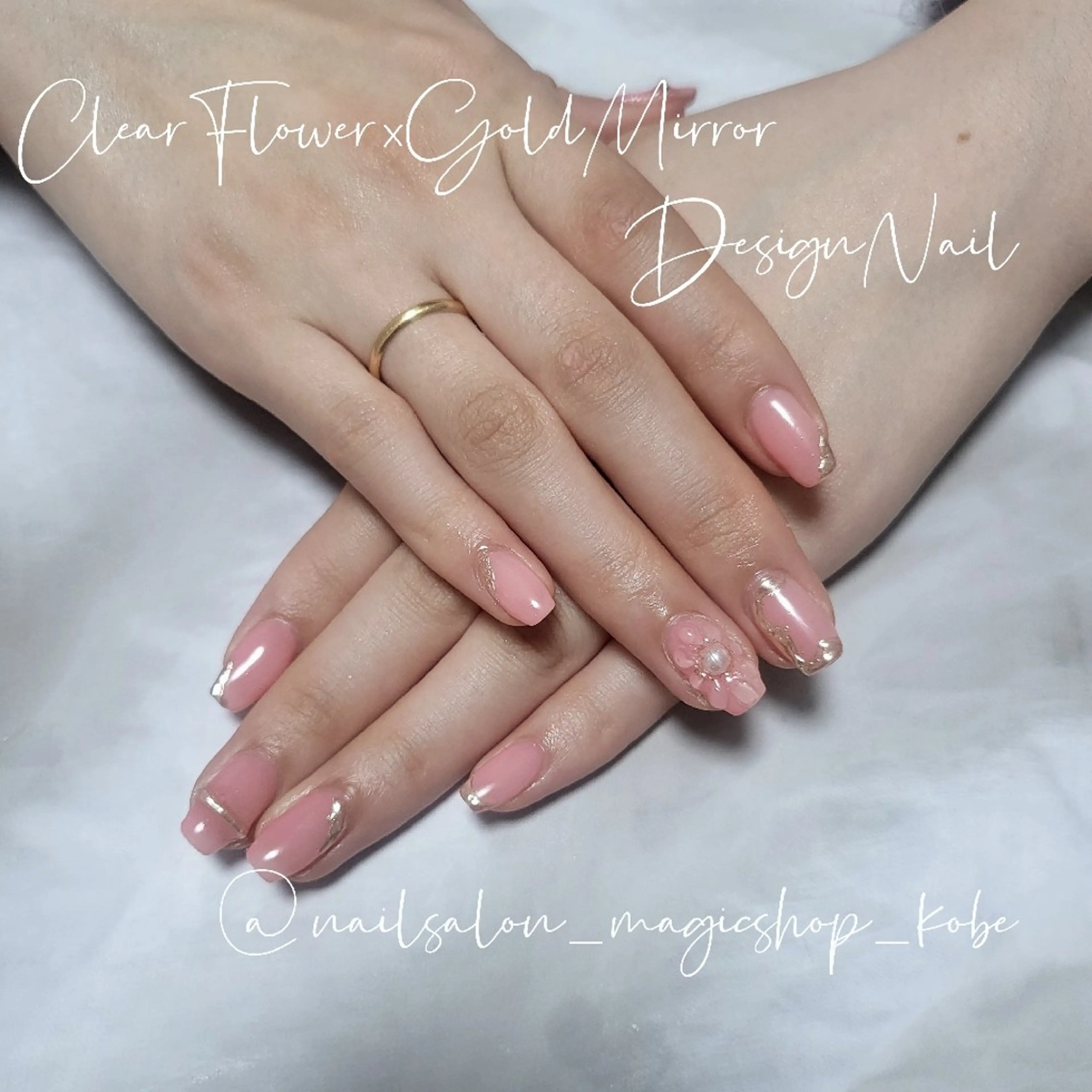 ネイル クリアネイル ジェルネイル ゴールド ミラーネイル ピンク ハンドネイル Nailsalon MagicShopのネイルデザイン