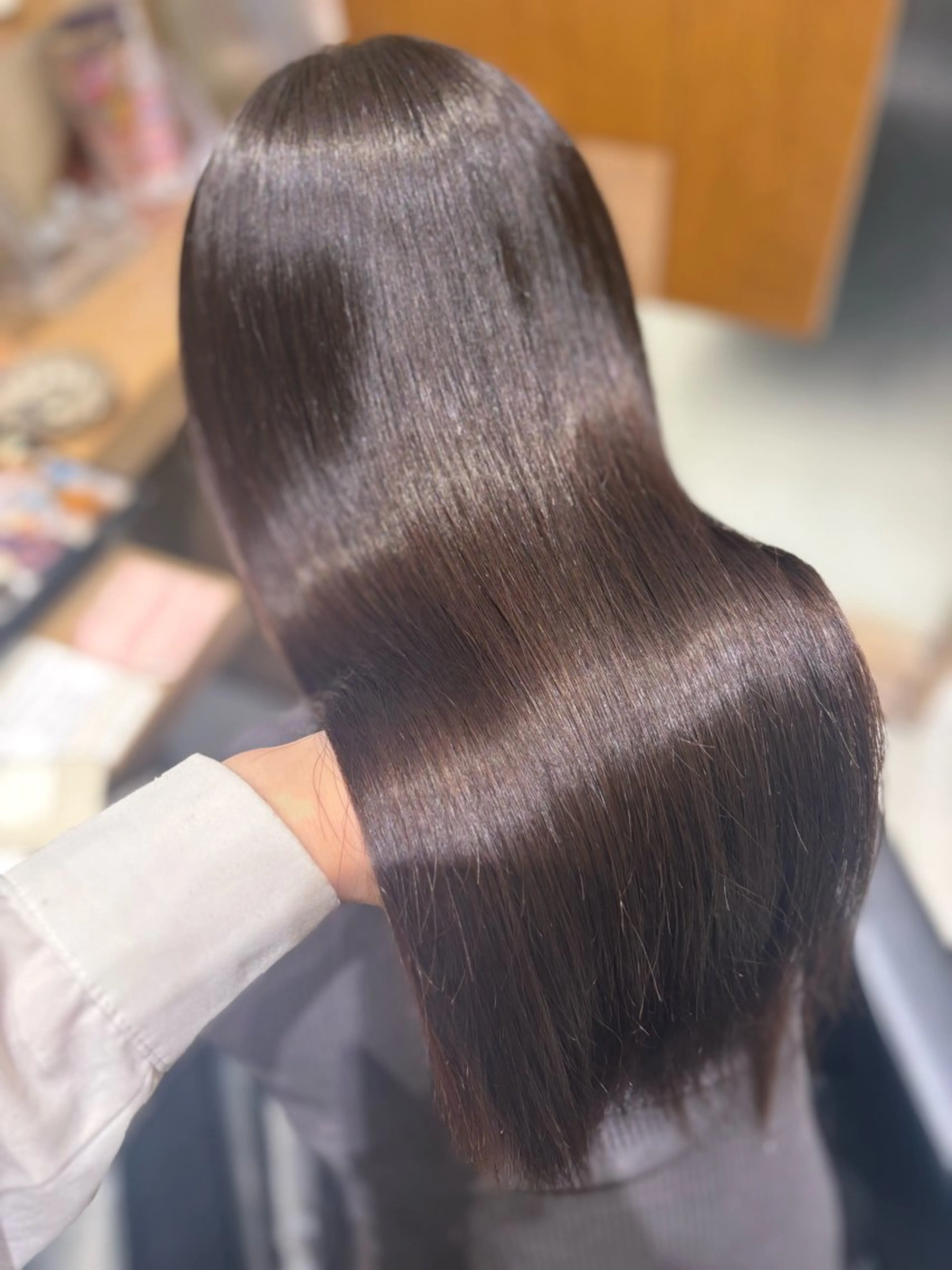 ロング 縮毛矯正 トリートメント 透明感グレージュ/ 縮毛矯正/静岡のヘアスタイル