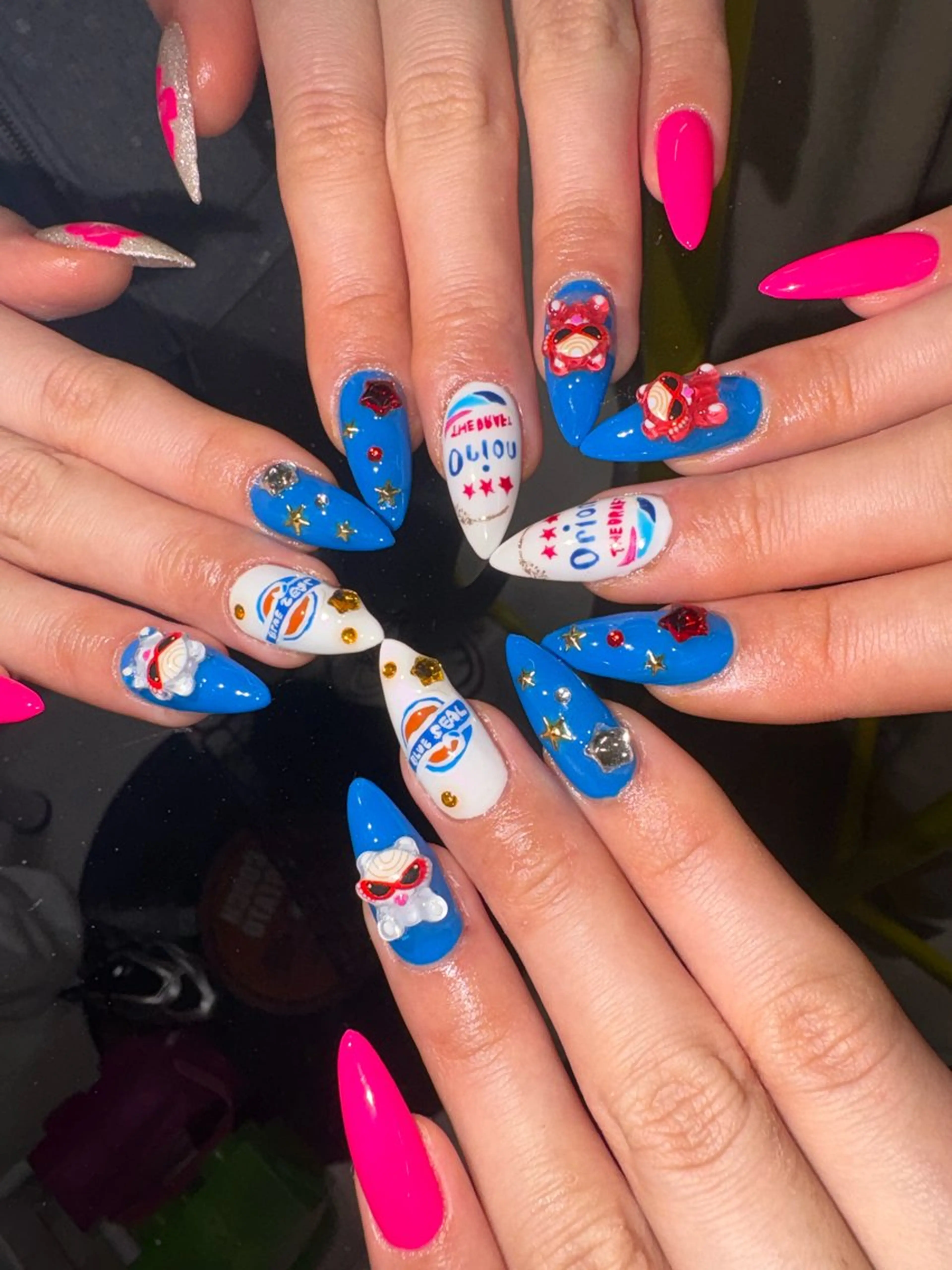 ネイル ブルー ハンドネイル 33nail✴️栄 スミレ❇️Gel-xのネイルデザイン