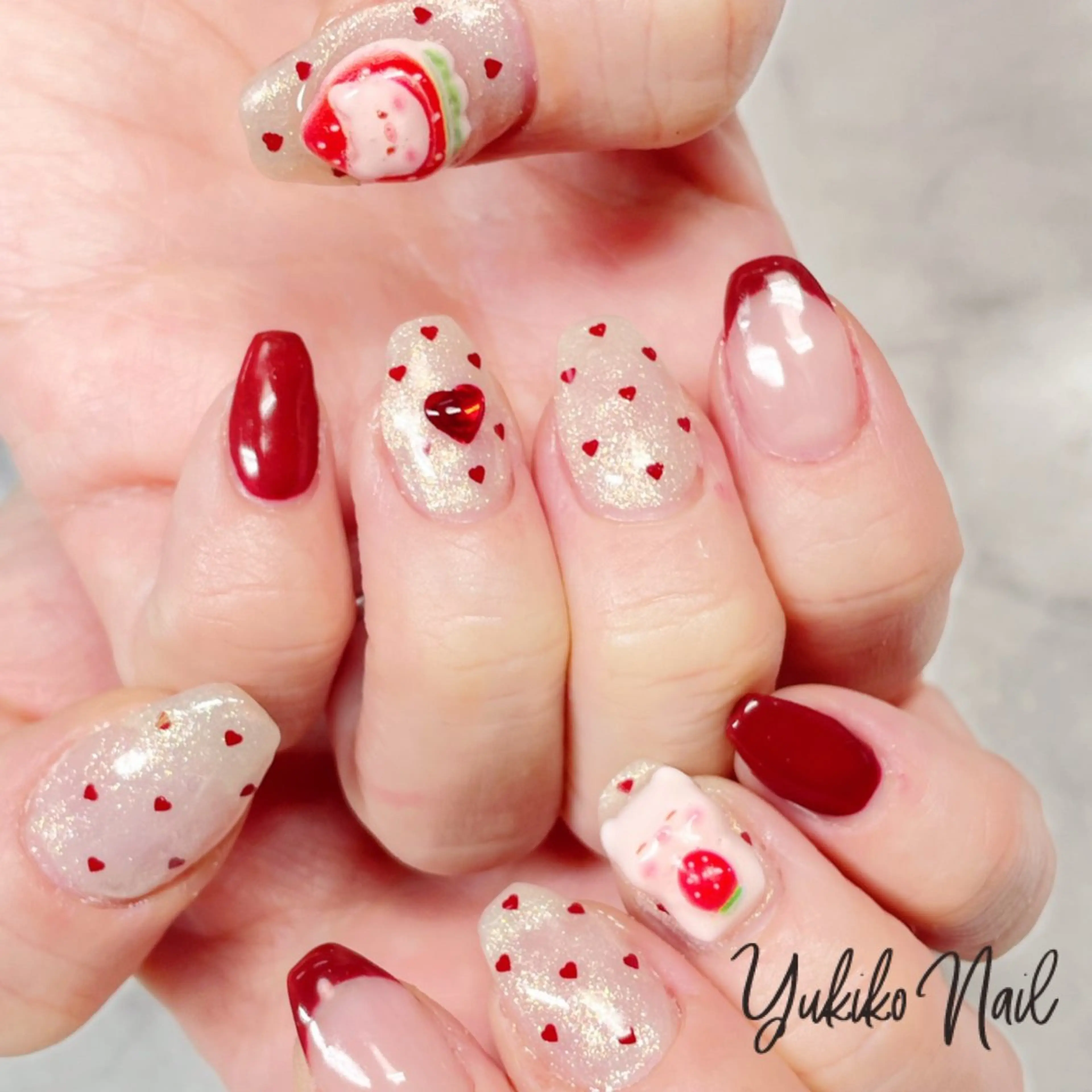 ネイル ハート バレンタイン ハンドネイル ユキコ ネイルのネイルデザイン
