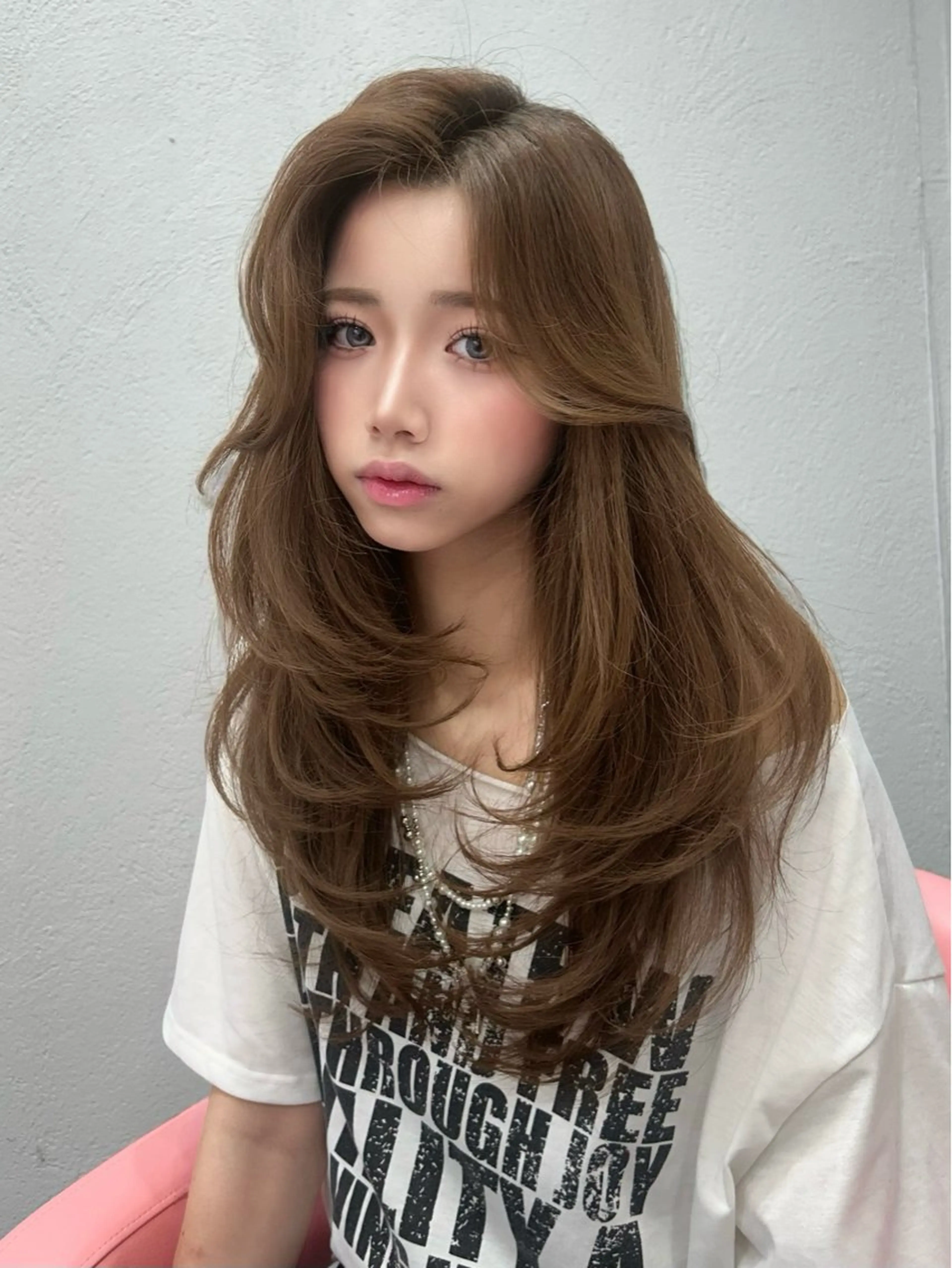 ロング カラー ベージュカラー ブリーチ ダブルカラー ブリーチなしカラー 小顔カット カット ヘアカラー トリートメント 原宿／ワンホンヘア SAAYA🖤のヘアスタイル