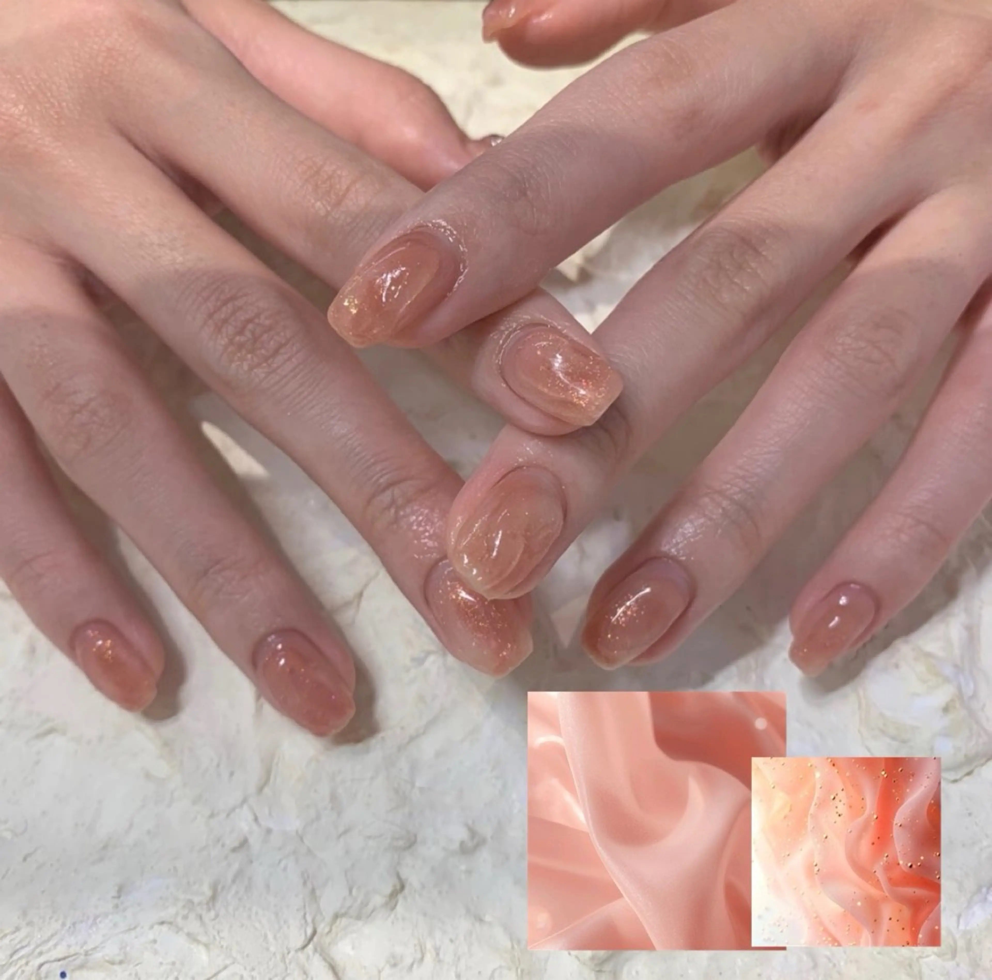 ネイル 氷ネイル・うるうるネイル キラキラネイル ニュアンスネイル ピンク ぷっくりネイル ハンドネイル マキノ ユイのネイルデザイン