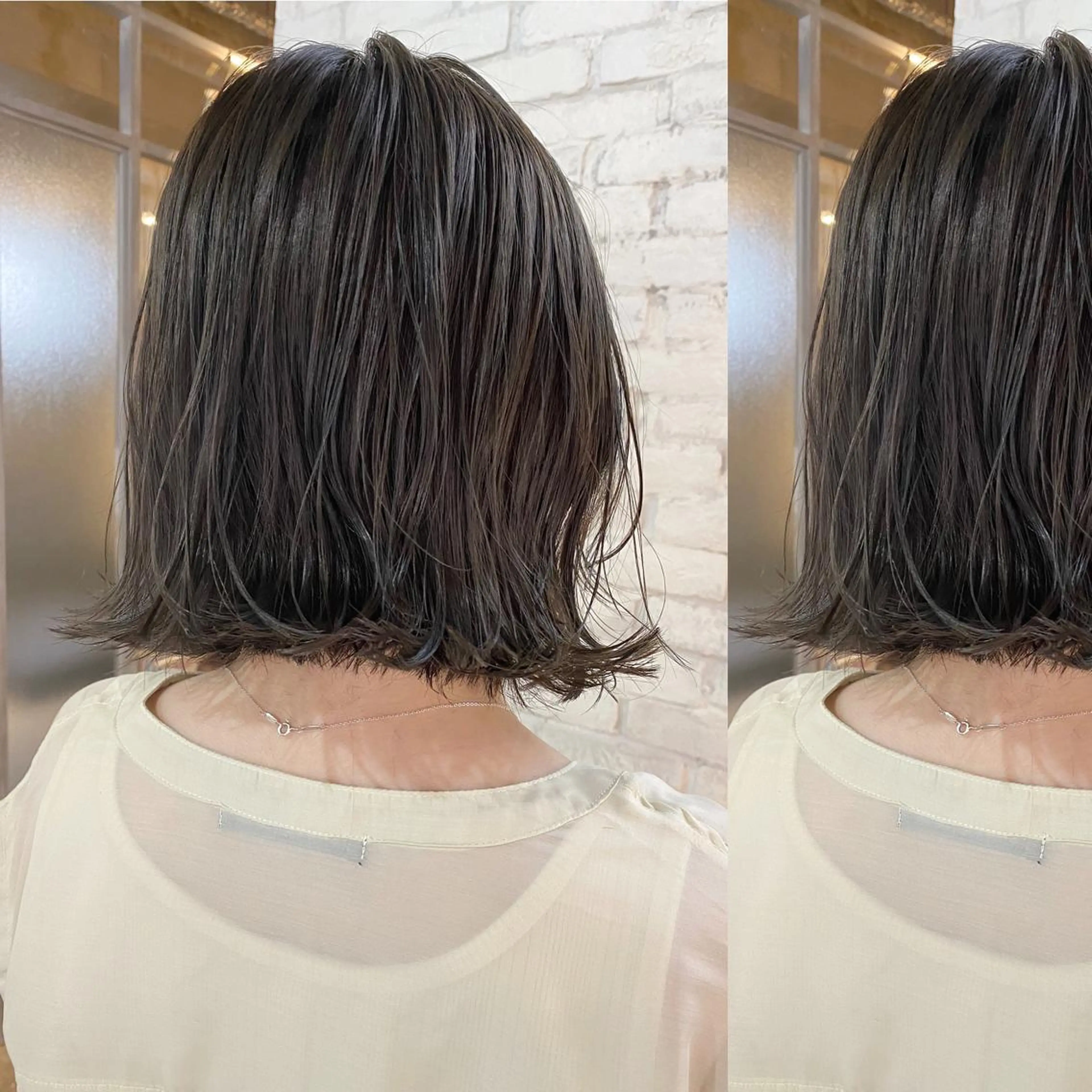 ミディアム カラー オリーブグレー カット ヘアカラー トリートメント ツキノキ ミナのヘアスタイル