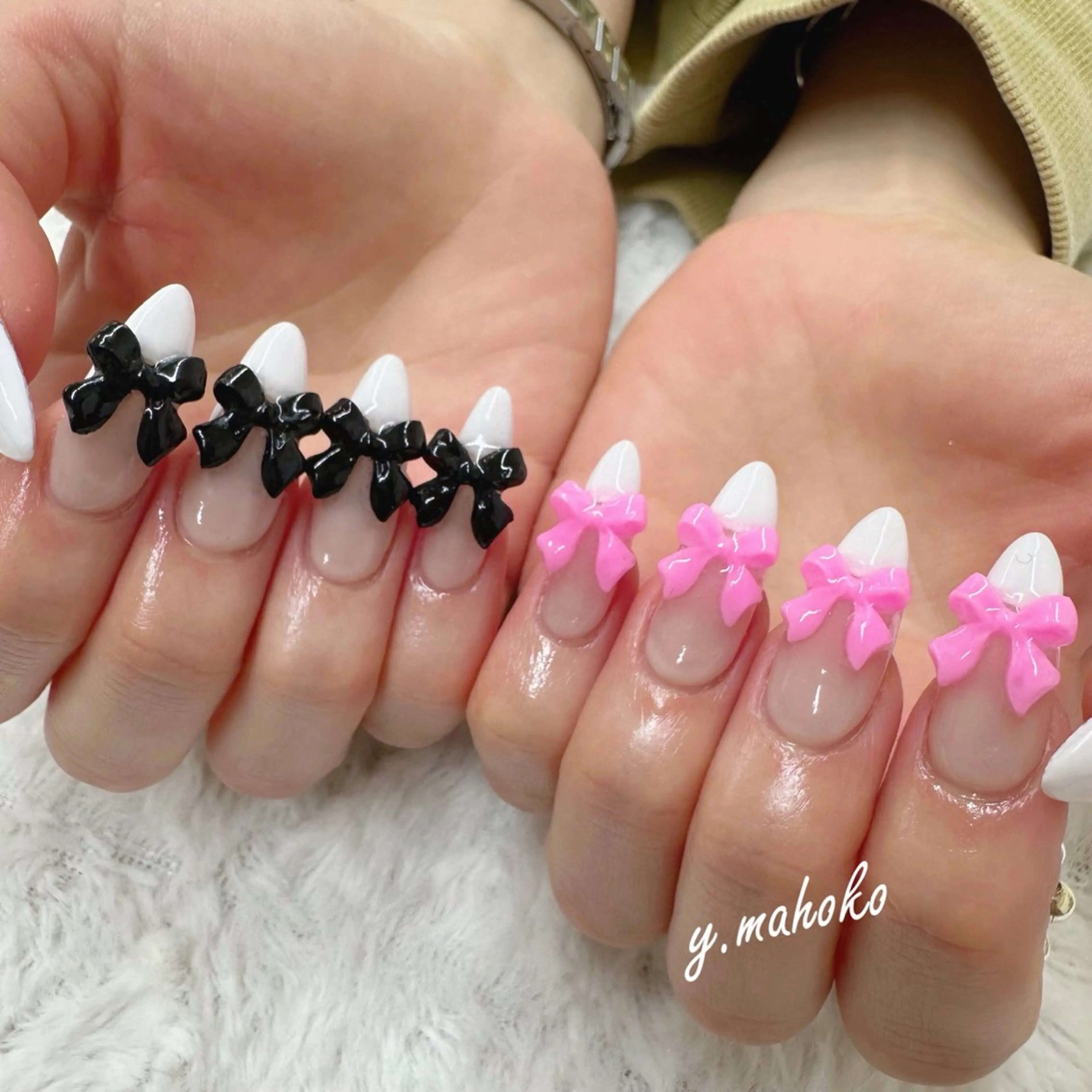 ネイル 持ち込み ピンク リボン ハンドネイル パラジェル有/ スカルプ/mahoのネイルデザイン