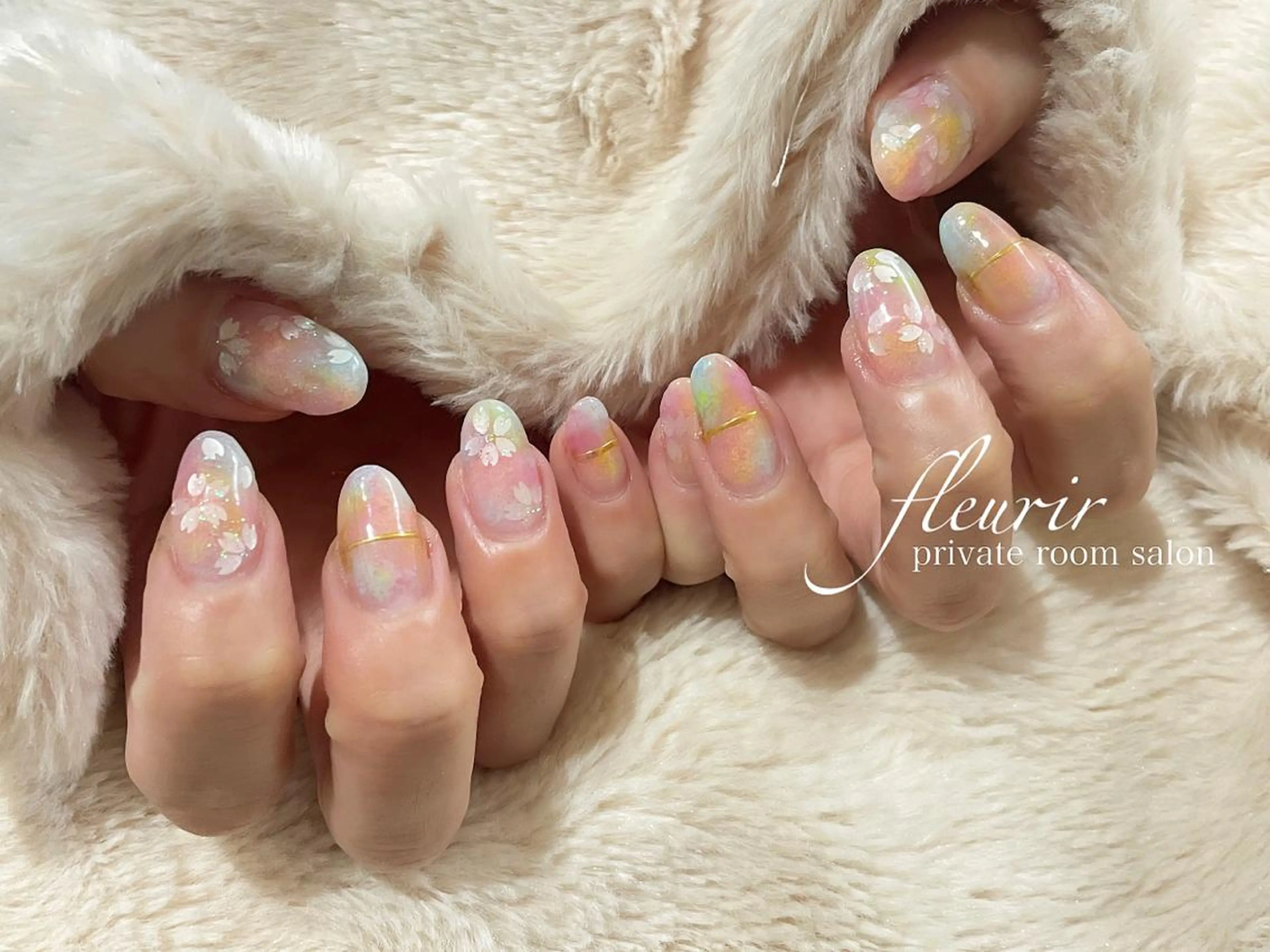 ネイル 水色 ビー玉ネイル オレンジ 黄色 フルリール 【プライベートサロンのネイルデザイン