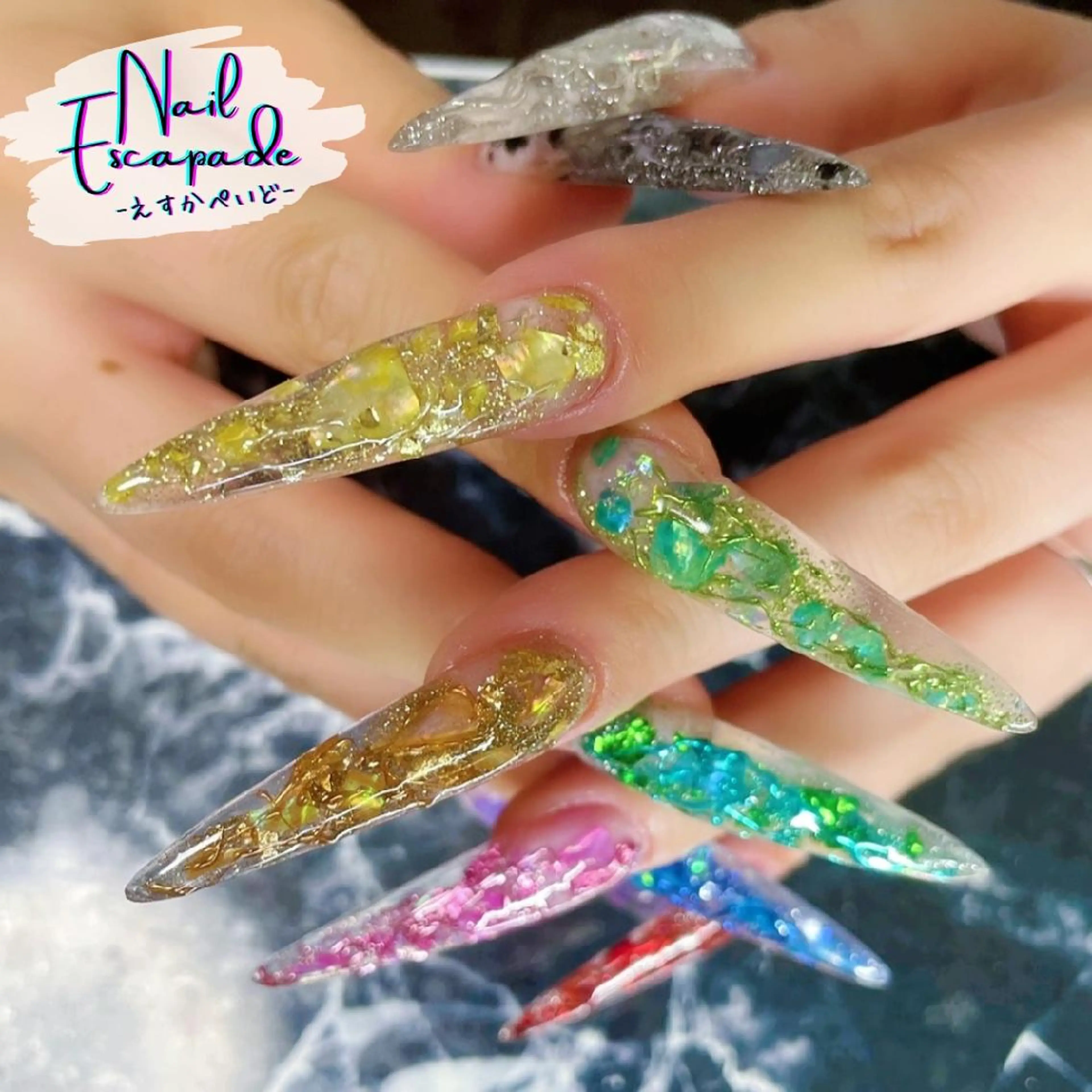 ロング ネイル ハンドネイル クロキ 。のネイルデザイン