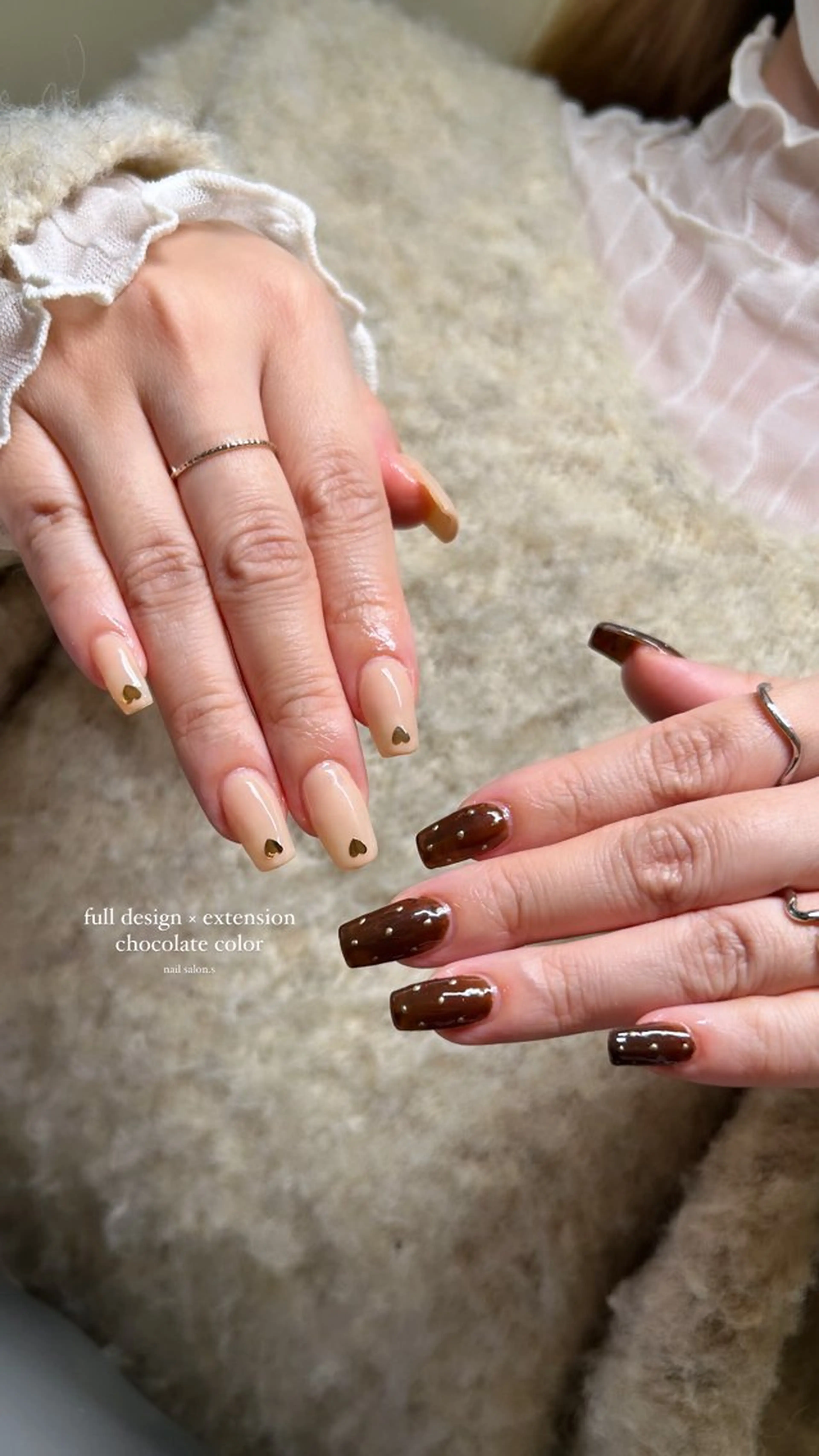 ネイル ブラウン 長さ出し 韓国ネイル シンプルネイル ネイルチップ 関山 志乃のネイルデザイン