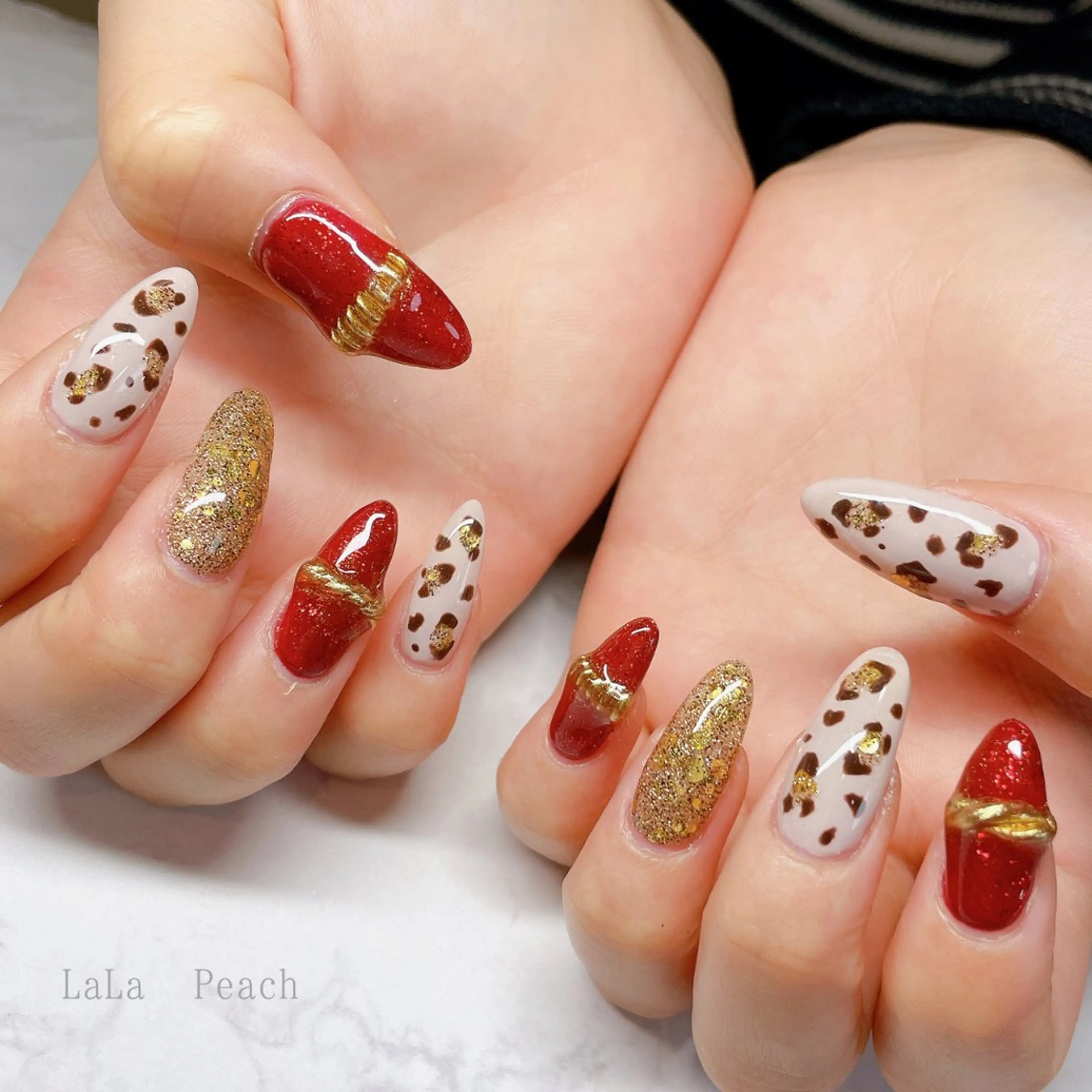 ネイル アニマル柄 ジェルネイル ラメ(グリッター) ハンドネイル LaLa Peach 福岡のマツエク・マツパデザイン