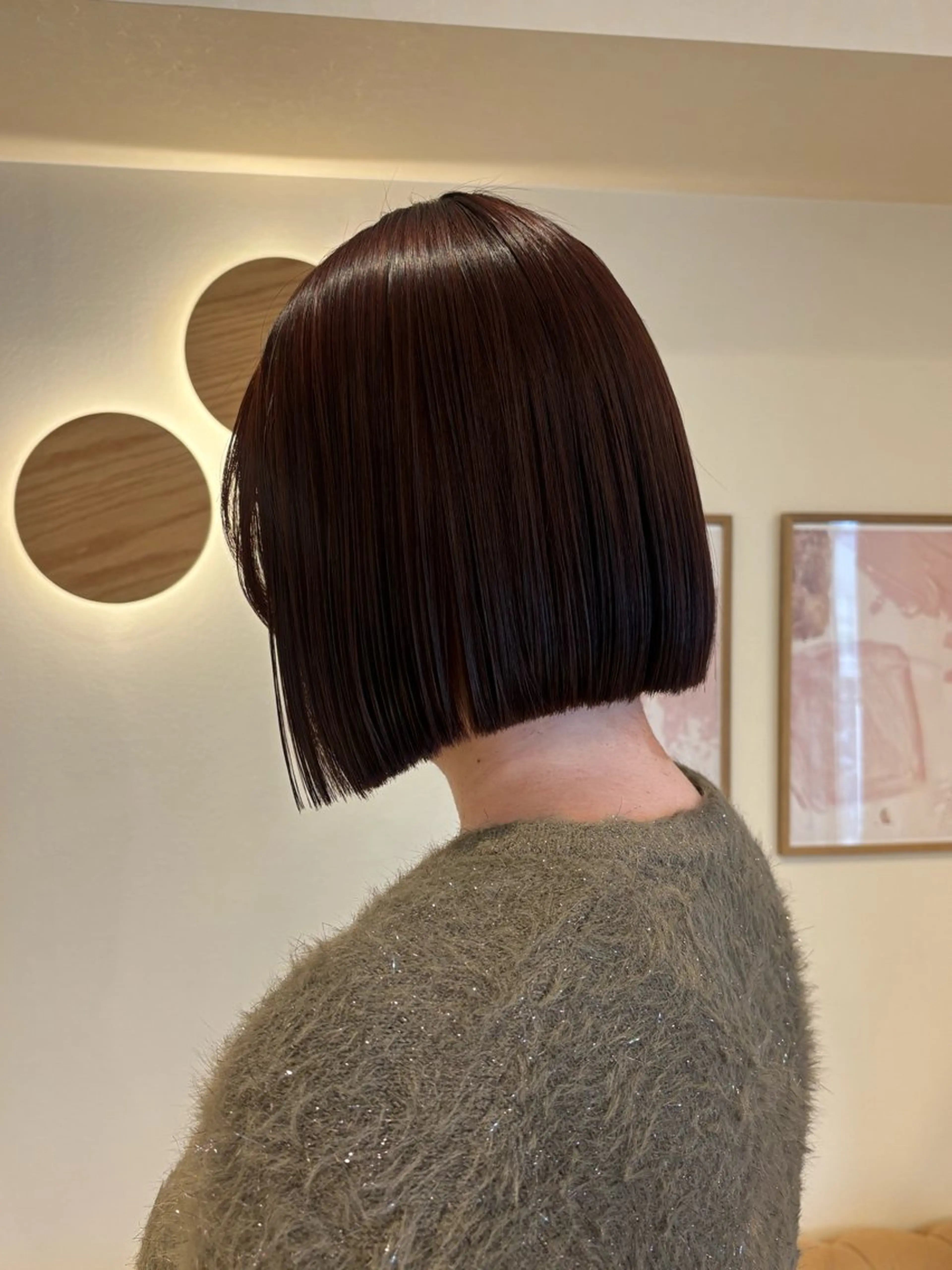 ミディアム 切りっぱなしボブ ボブ 髪質改善 カット ヘアカラー 縮毛矯正 シンバヒナノ/パーマ レイヤー/髪質改善のヘアスタイル