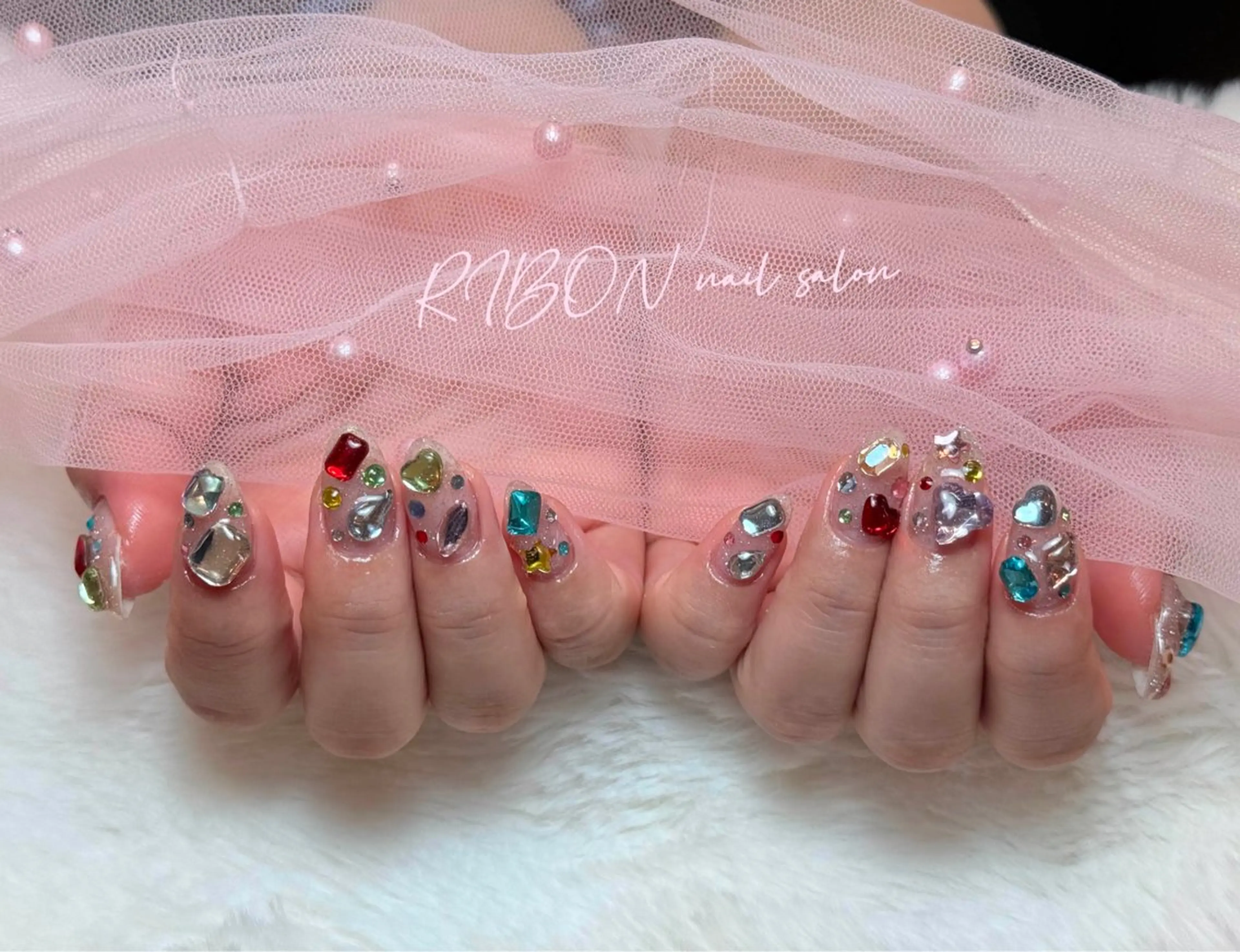 ネイル チークネイル 長さ出し フレンチネイル ジェルネイル グラデーション ハンドネイル RIBON nail 高田馬場のネイルデザイン