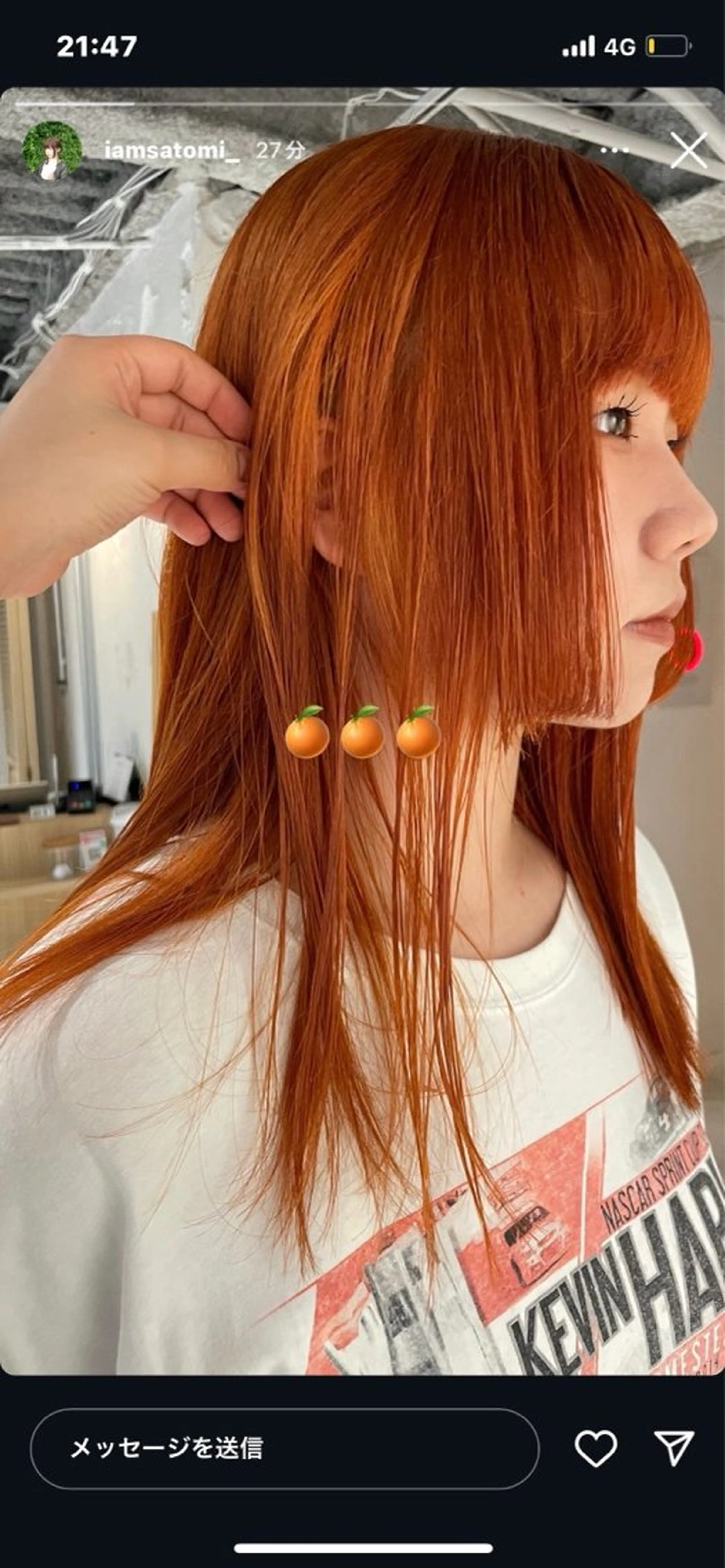 ミディアム カラー ブリーチ ダブルカラー ブリーチなしカラー オレンジ カット ヘアカラー トリートメント レイヤー×初 パーマ|hinakoのヘアスタイル