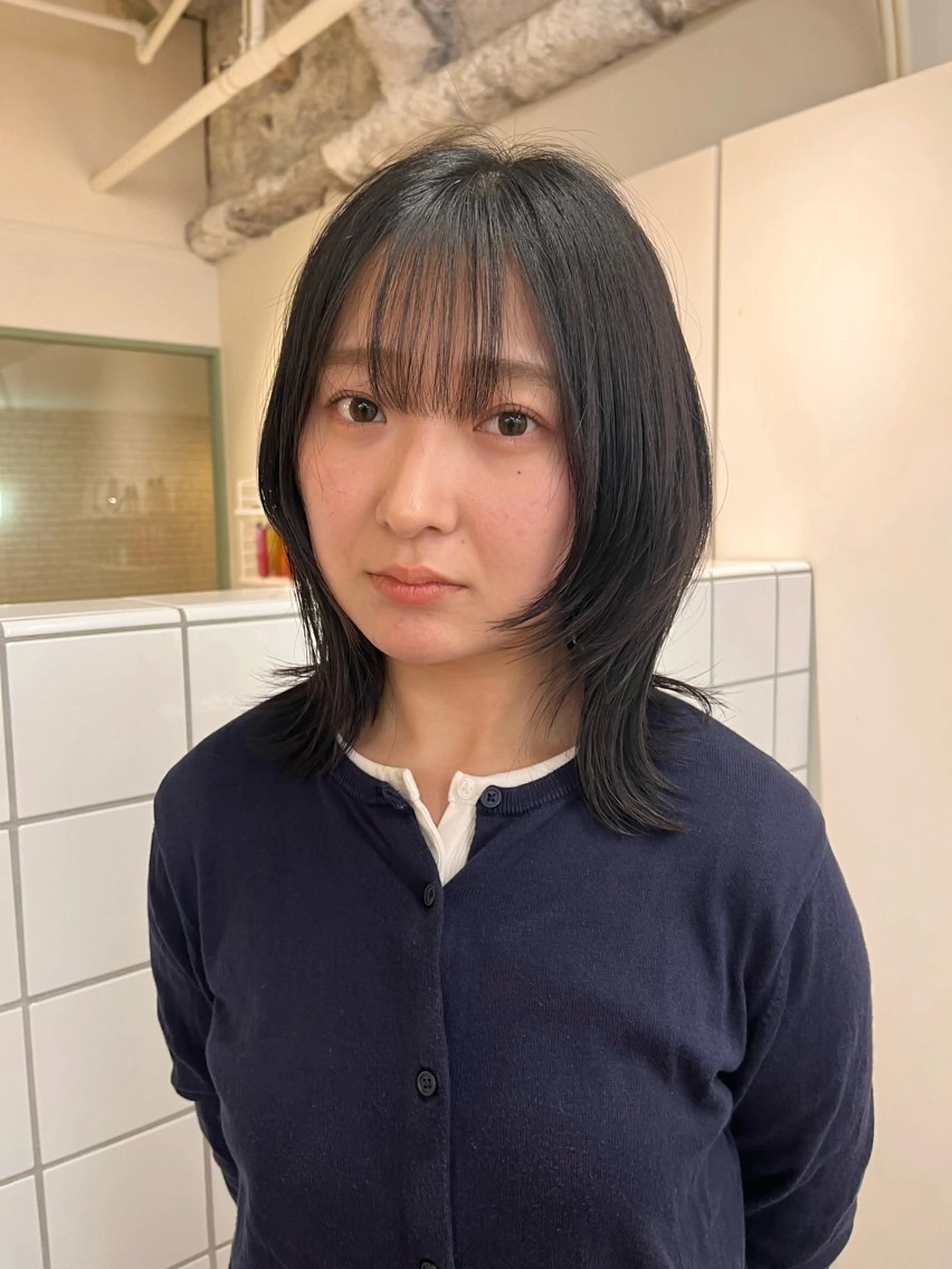 ミディアム くびれヘア ハッシュカット 韓国風ヘア レイヤーカット カット トリートメント パーマ/縮毛矯正/ LUVISM佐藤里咲のヘアスタイル