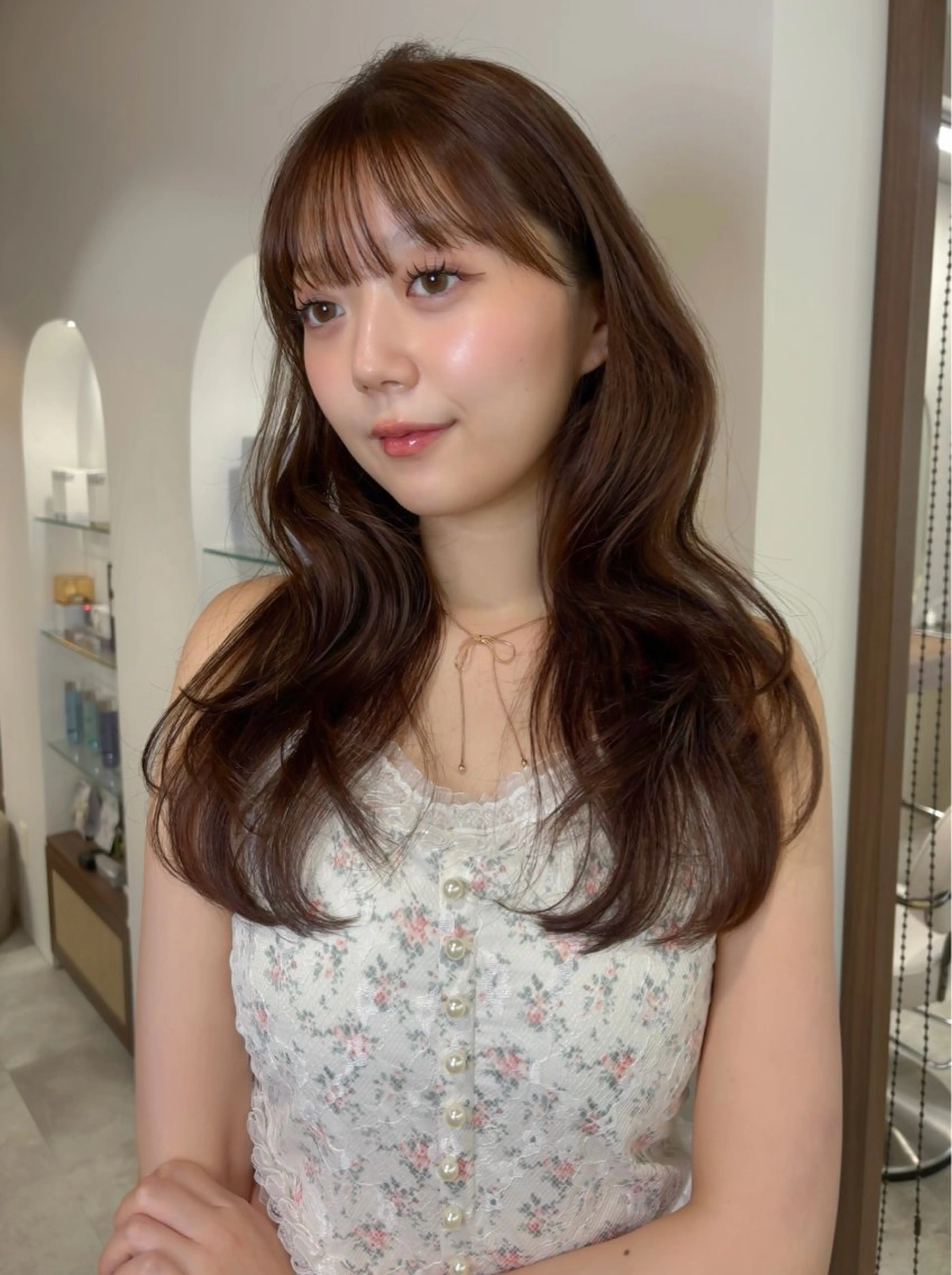 ロング カラー ブリーチ ブラウンカラー 透明感カラー ブリーチなしカラー レイヤーカット カット ヘアカラー トリートメント 藤野 結衣のヘアスタイル