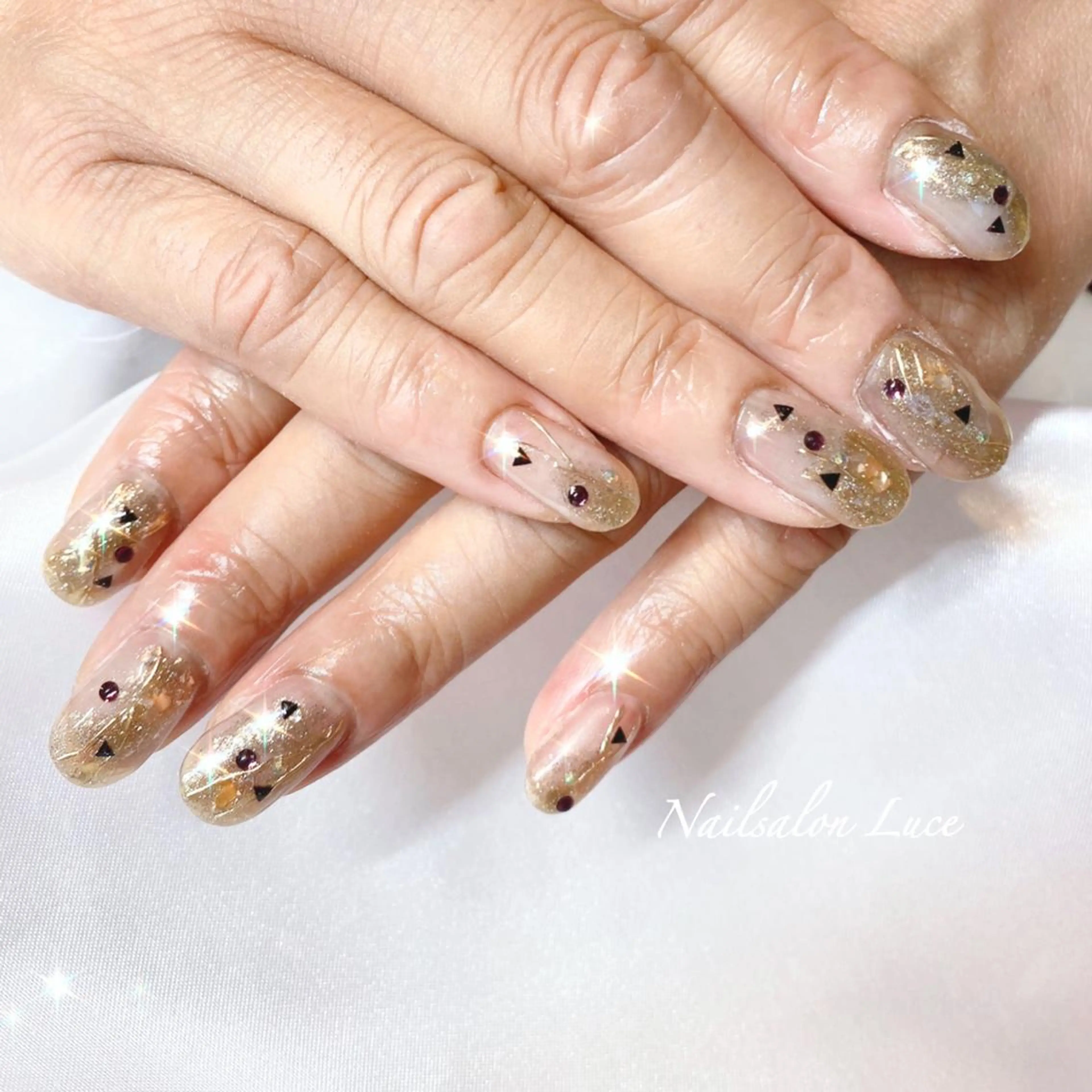 ネイル ゴールド ラメ(グリッター) ワンカラーネイル まつ毛、ネイル& 脱毛サロン　Lのマツエク・マツパデザイン