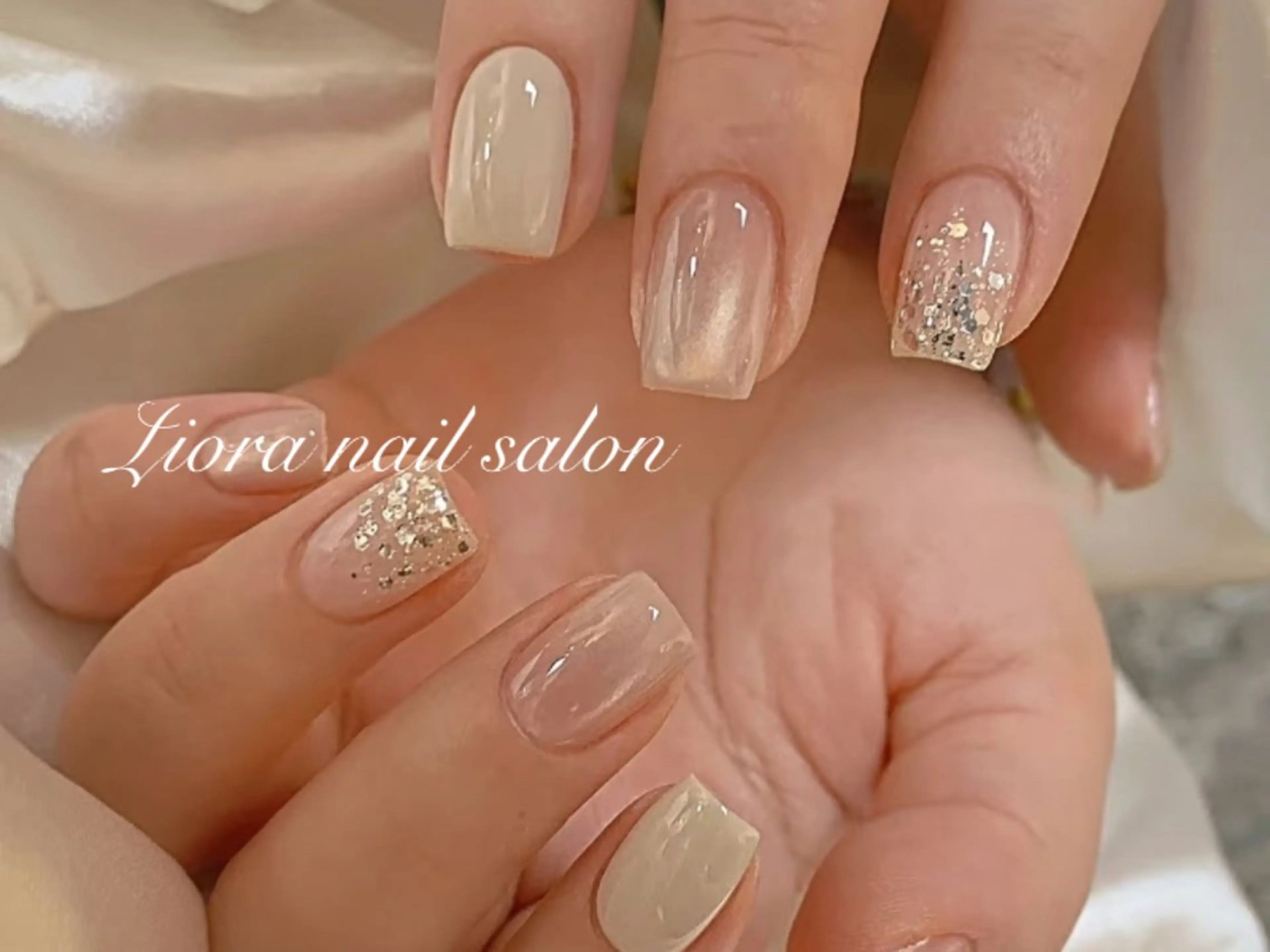 ネイル フレンチネイル ジェルネイル ガーリー グラデーション キラキラネイル ハンドネイル Liora nail スカルプ専門店のネイルデザイン