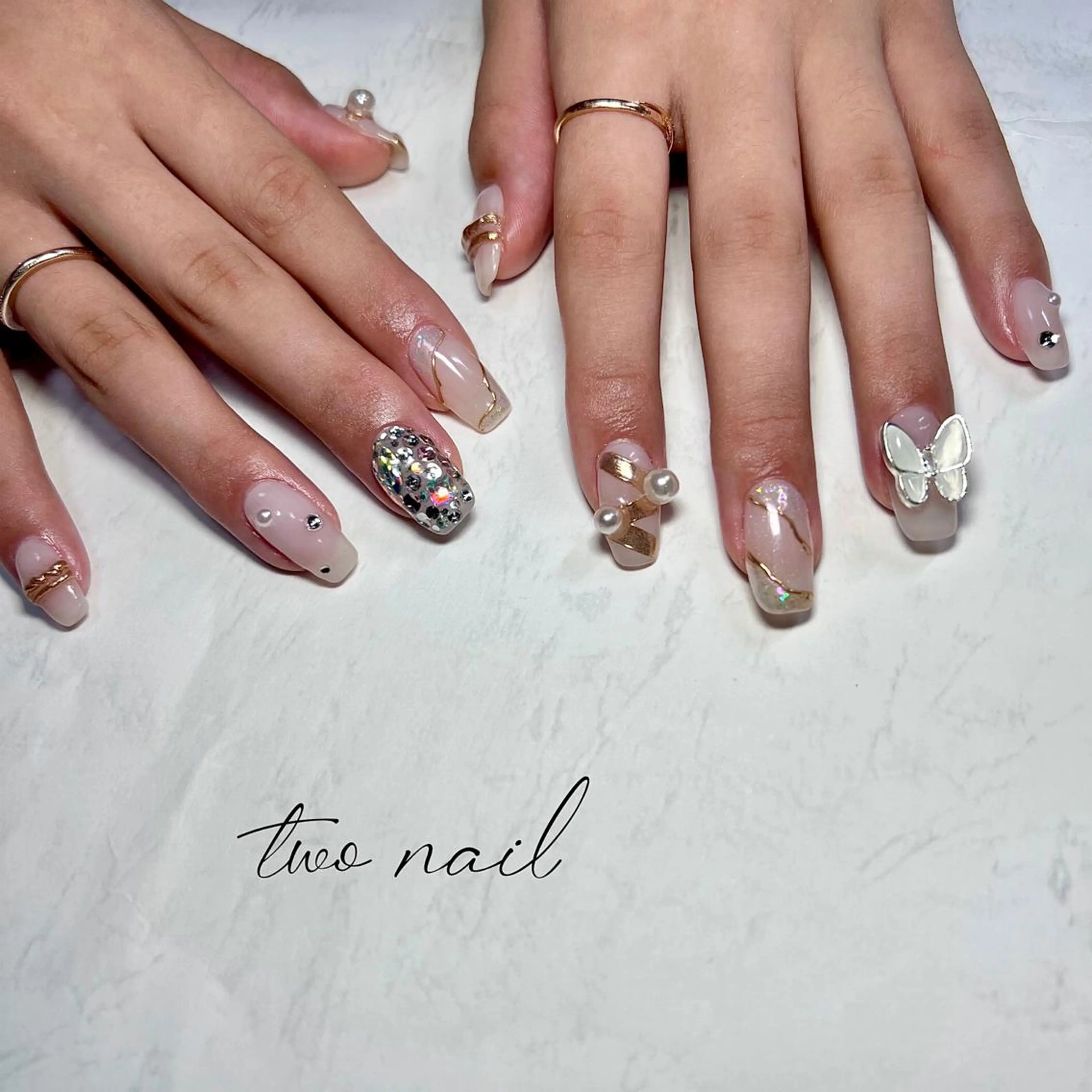 ネイル アートネイル フットネイル ハート キラキラネイル ニュアンスネイル two nailのネイルデザイン