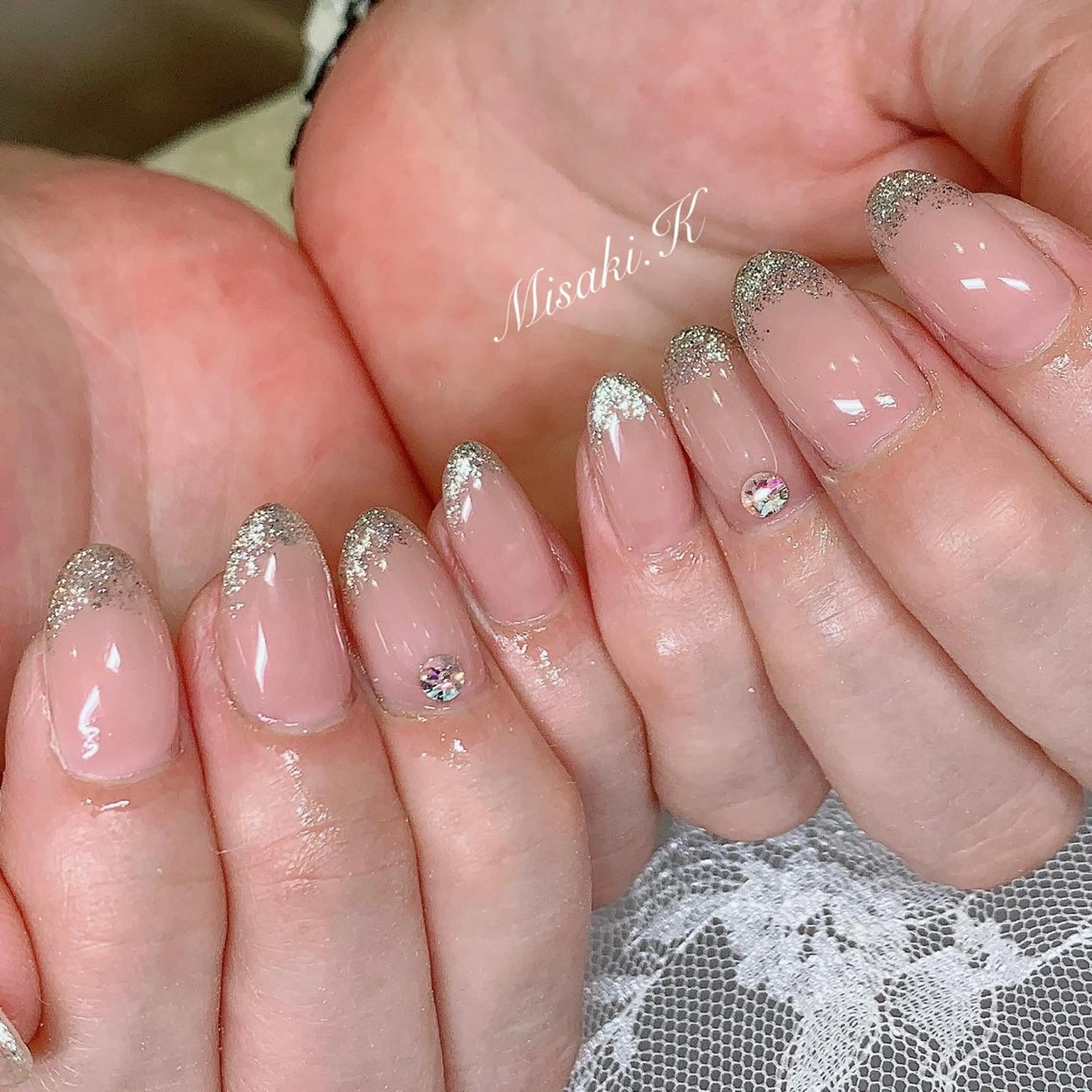 ネイル ラメ(グリッター) ラメグラデーション ストーンネイル K. Misakiのネイルデザイン