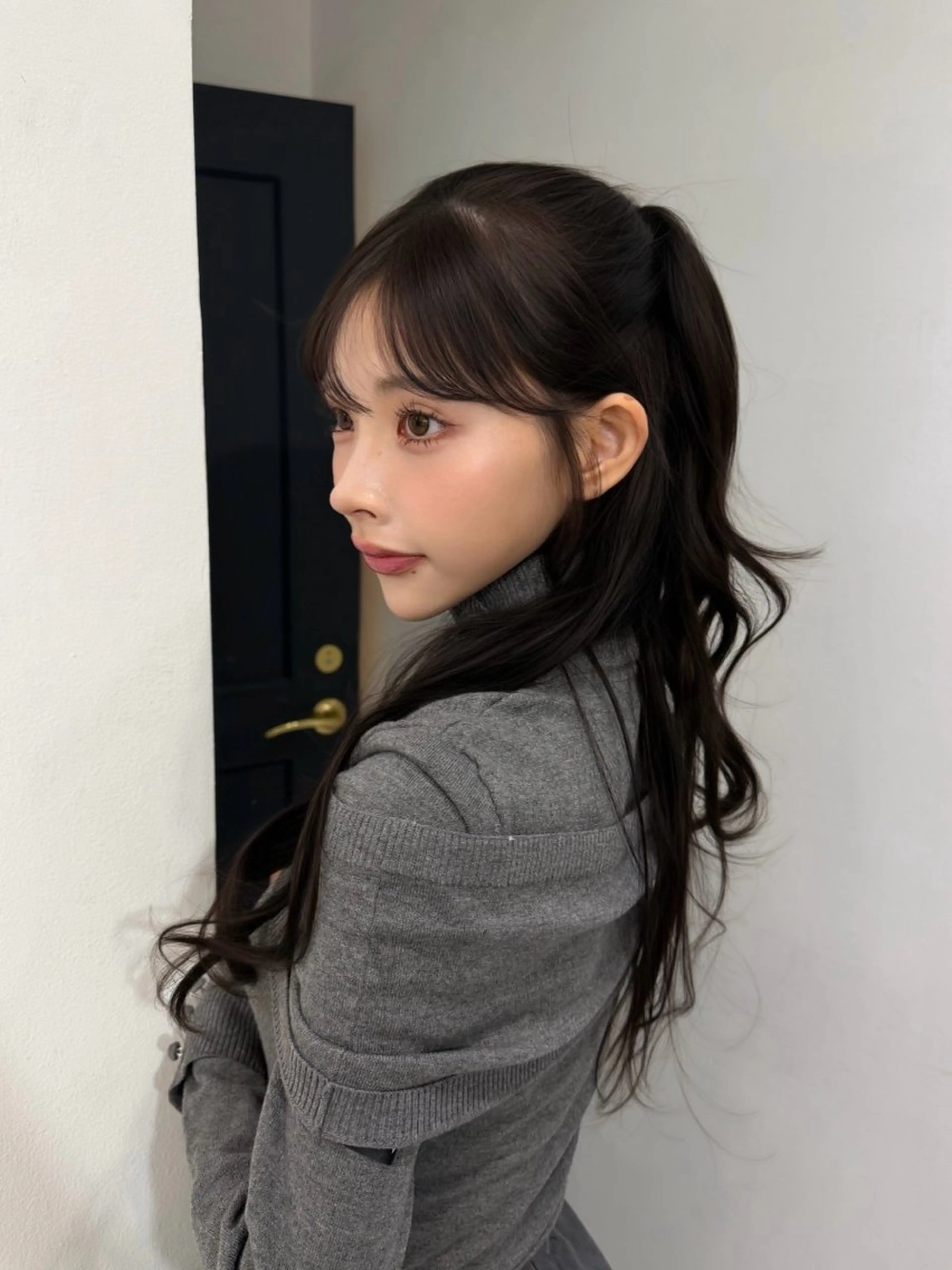 ロング カラー グレージュ カット ヘアカラー トリートメント 韓国ヘア/顔周り ヘアセット/加藤優里のヘアスタイル