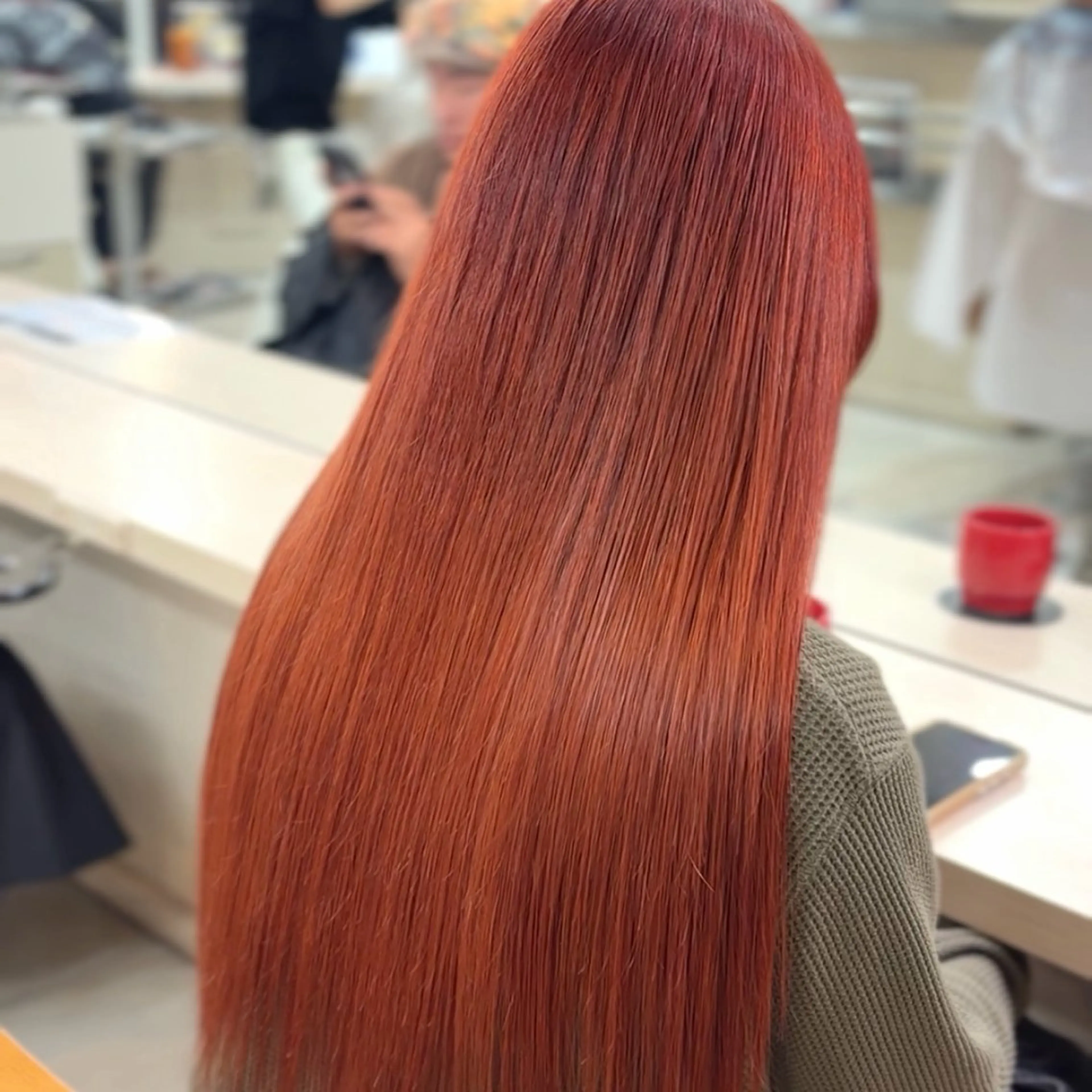 ロング カラー オレンジ オレンジレッド レッドカラー ヘアカラー 横浜パーマ🌐メンズ 暖色カラーもえかのヘアスタイル