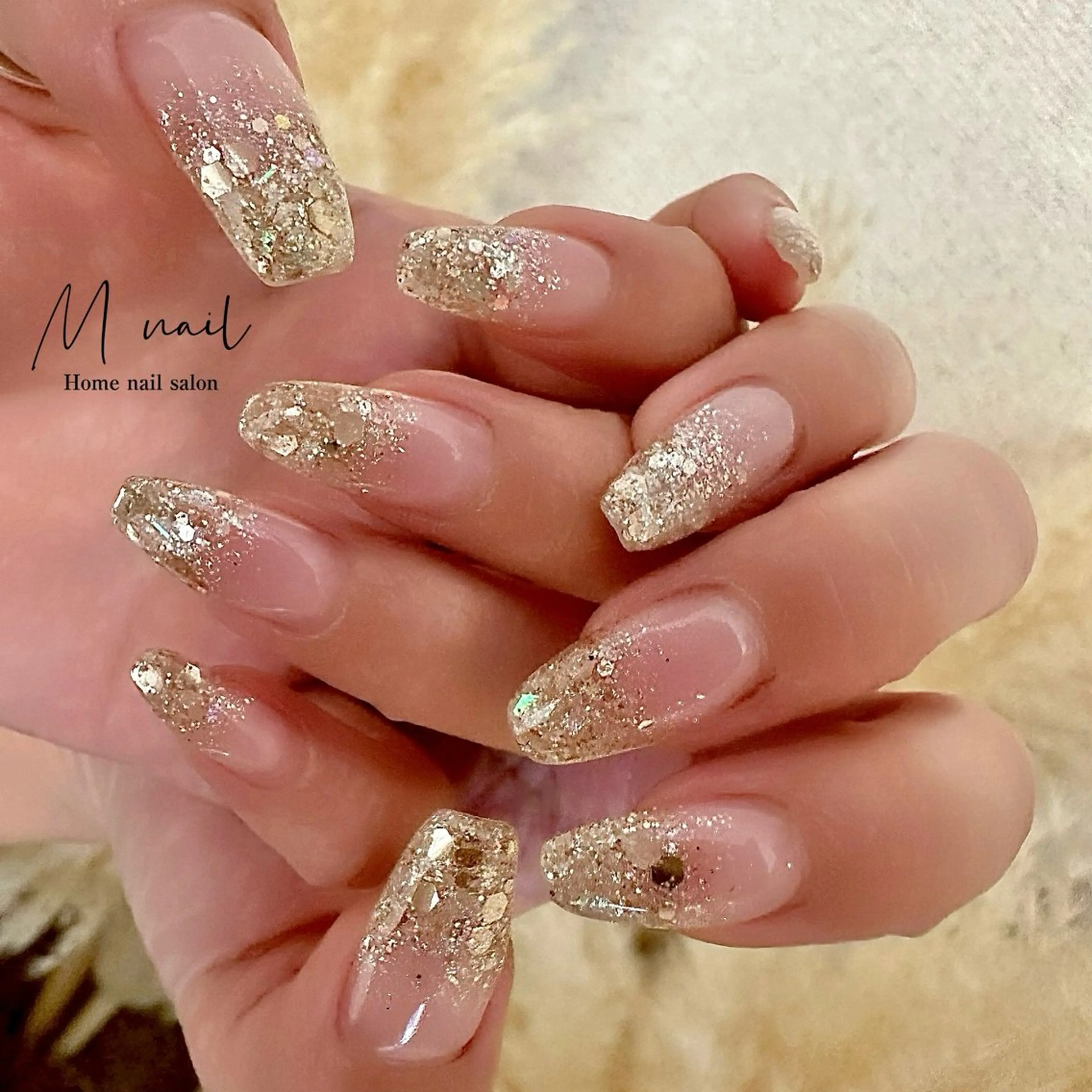 ネイル グラデーション ラメ(グリッター) ラメグラデーション ハンドネイル Home salon M nailのネイルデザイン