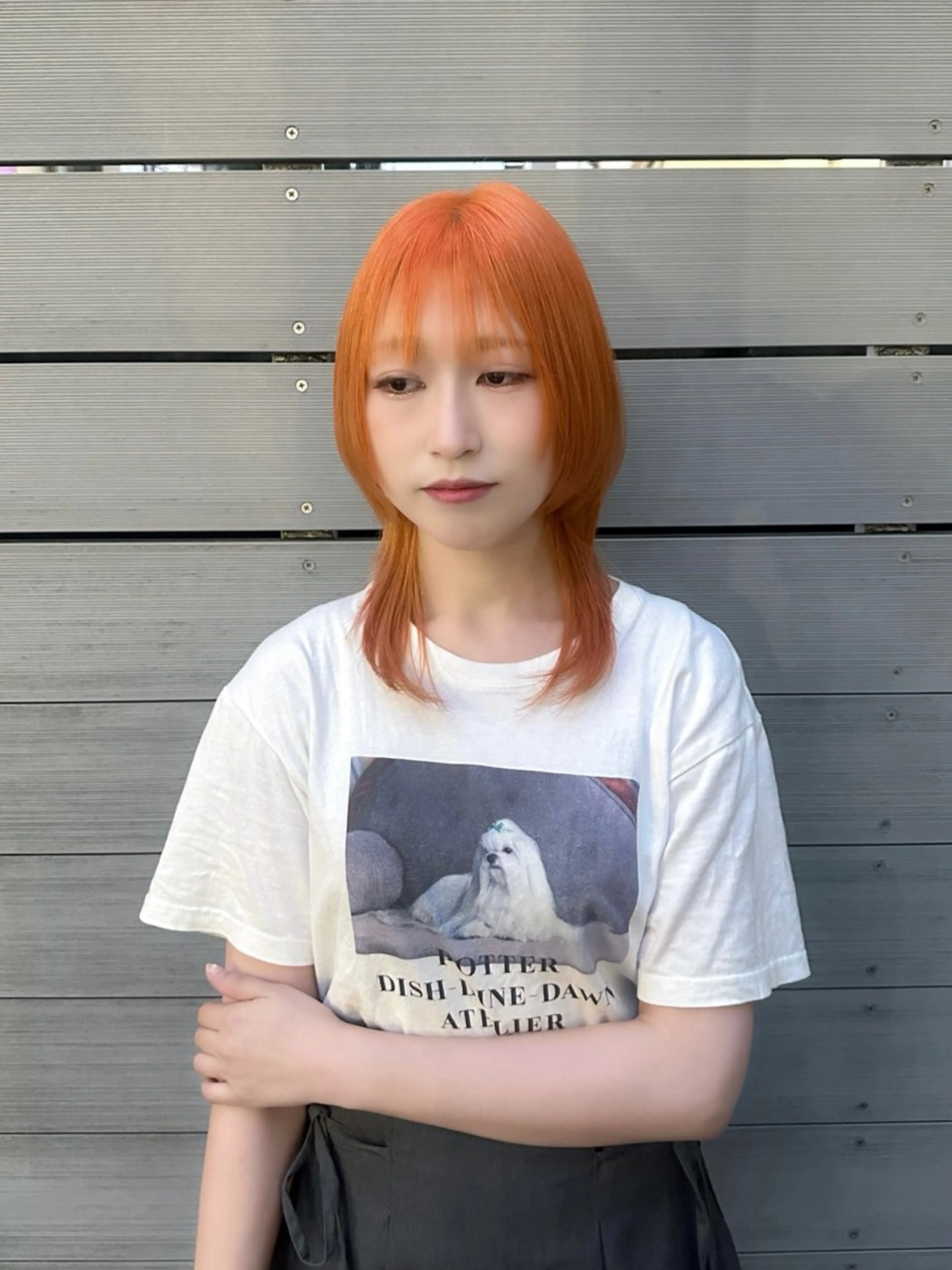 ミディアム カラー オレンジ ウルフカット 🐺ウルフオタク🐺 ハイトーン/moeのヘアスタイル