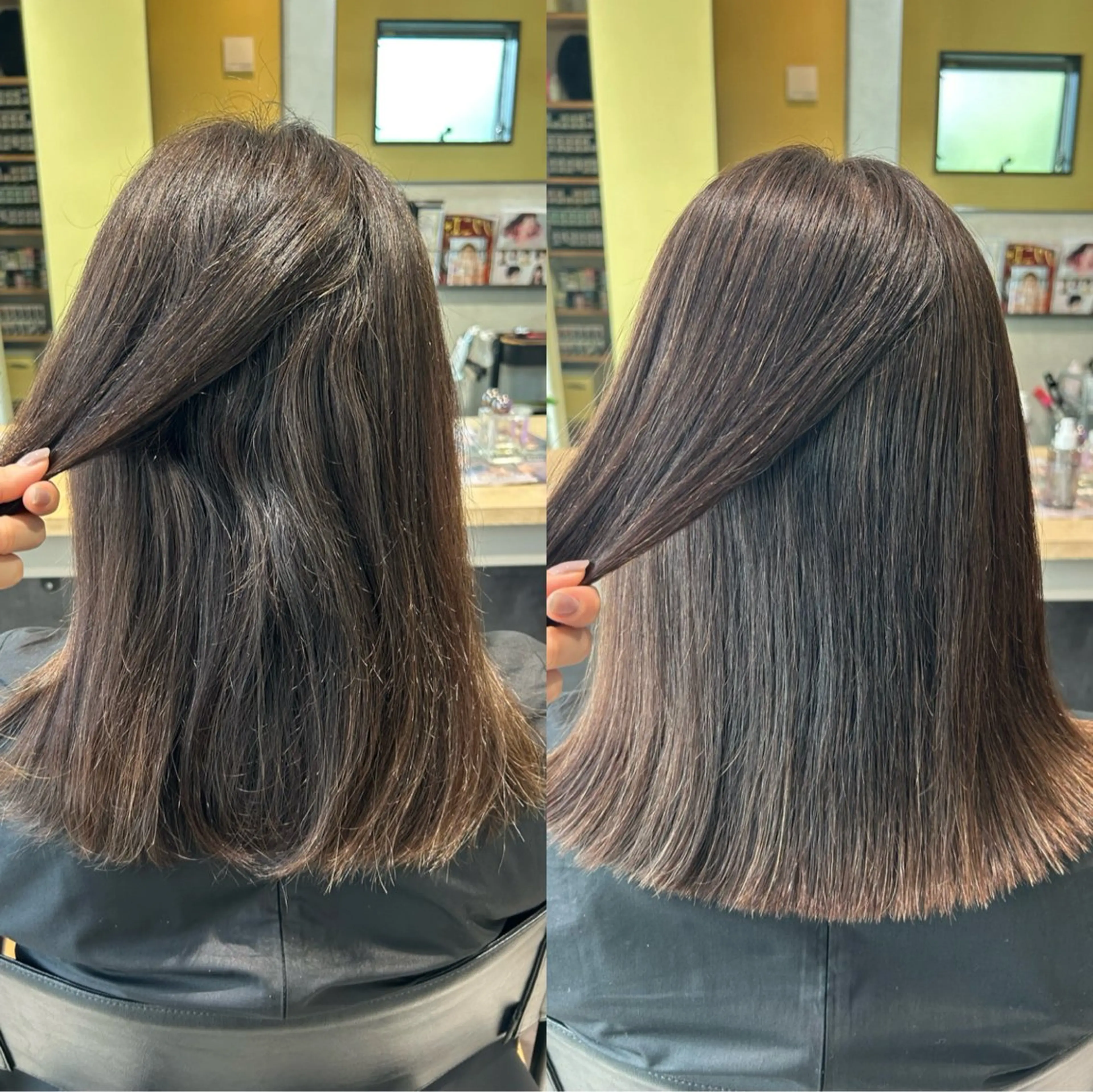 セミロング パーマ カット 縮毛矯正 トリートメント hub hair レイヤー/透明感のヘアスタイル