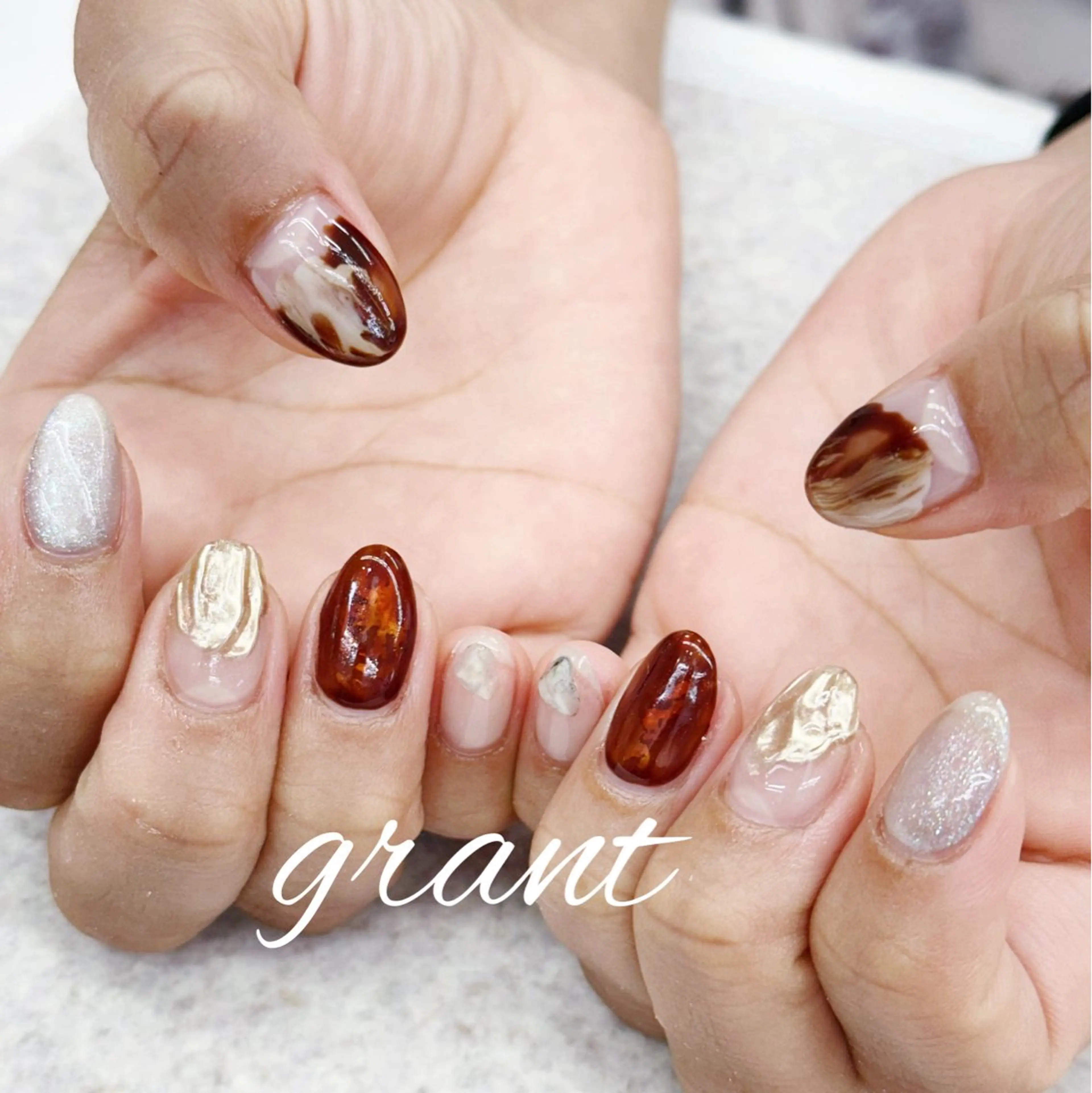 ネイル べっ甲ネイル ハンドネイル nailsalon grantのネイルデザイン