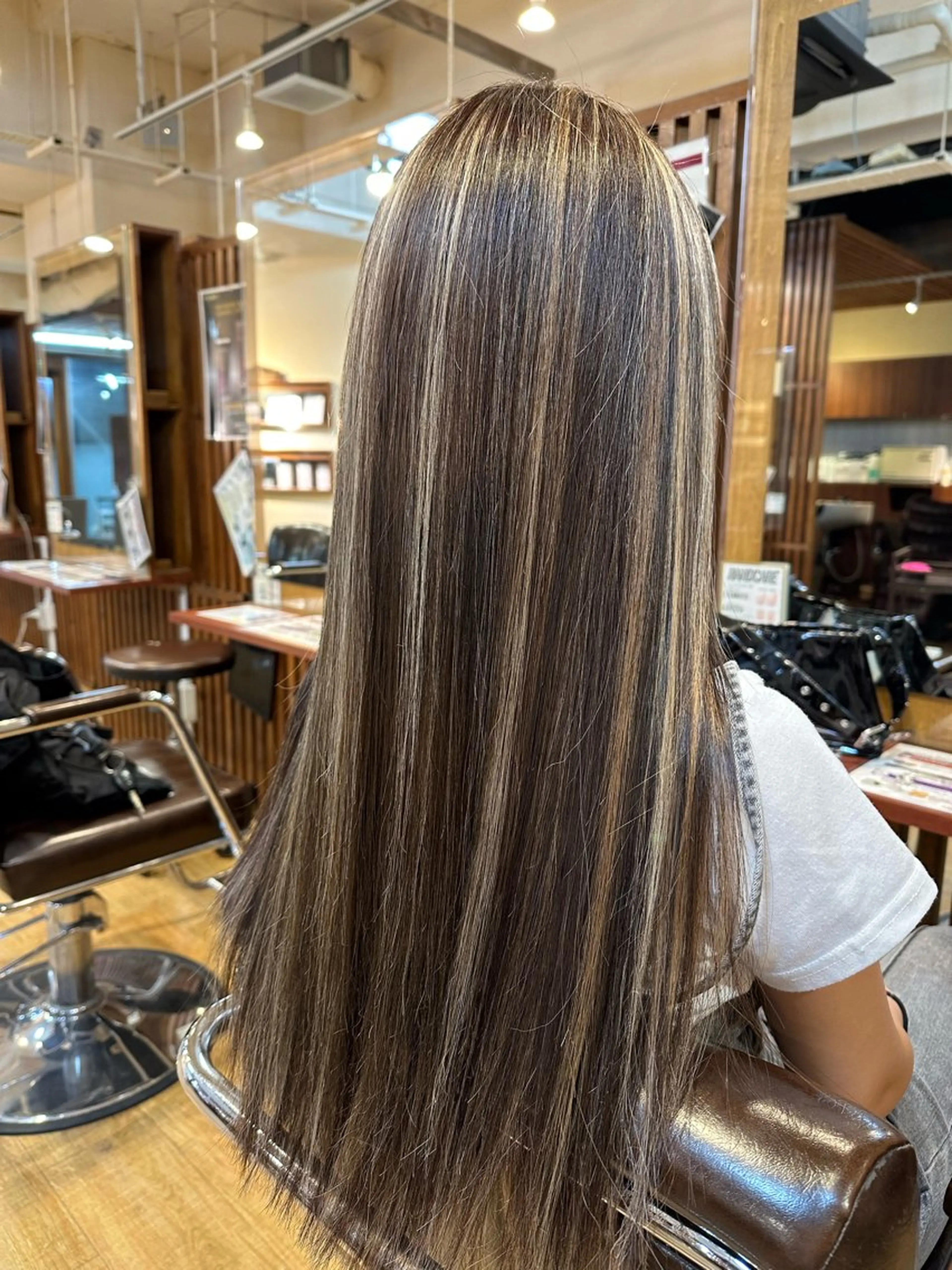 ロング カラー ハイライトカラー オレンジ ハイライト カット ヘアカラー 竹井俊介/白髪ぼかし /ハイトーンのヘアスタイル