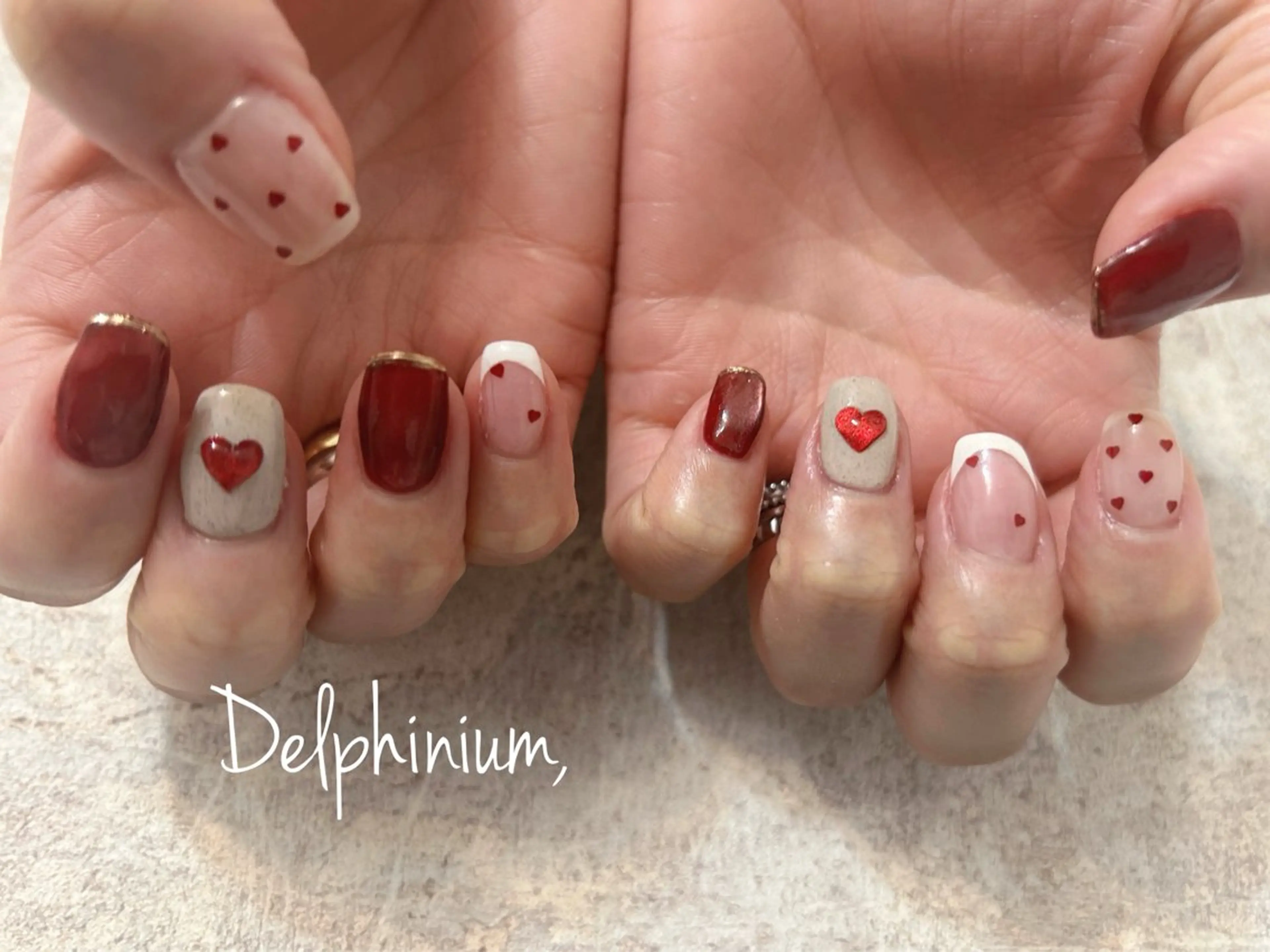 ネイル ハート バレンタイン ハンドネイル 岡本 友恵のネイルデザイン
