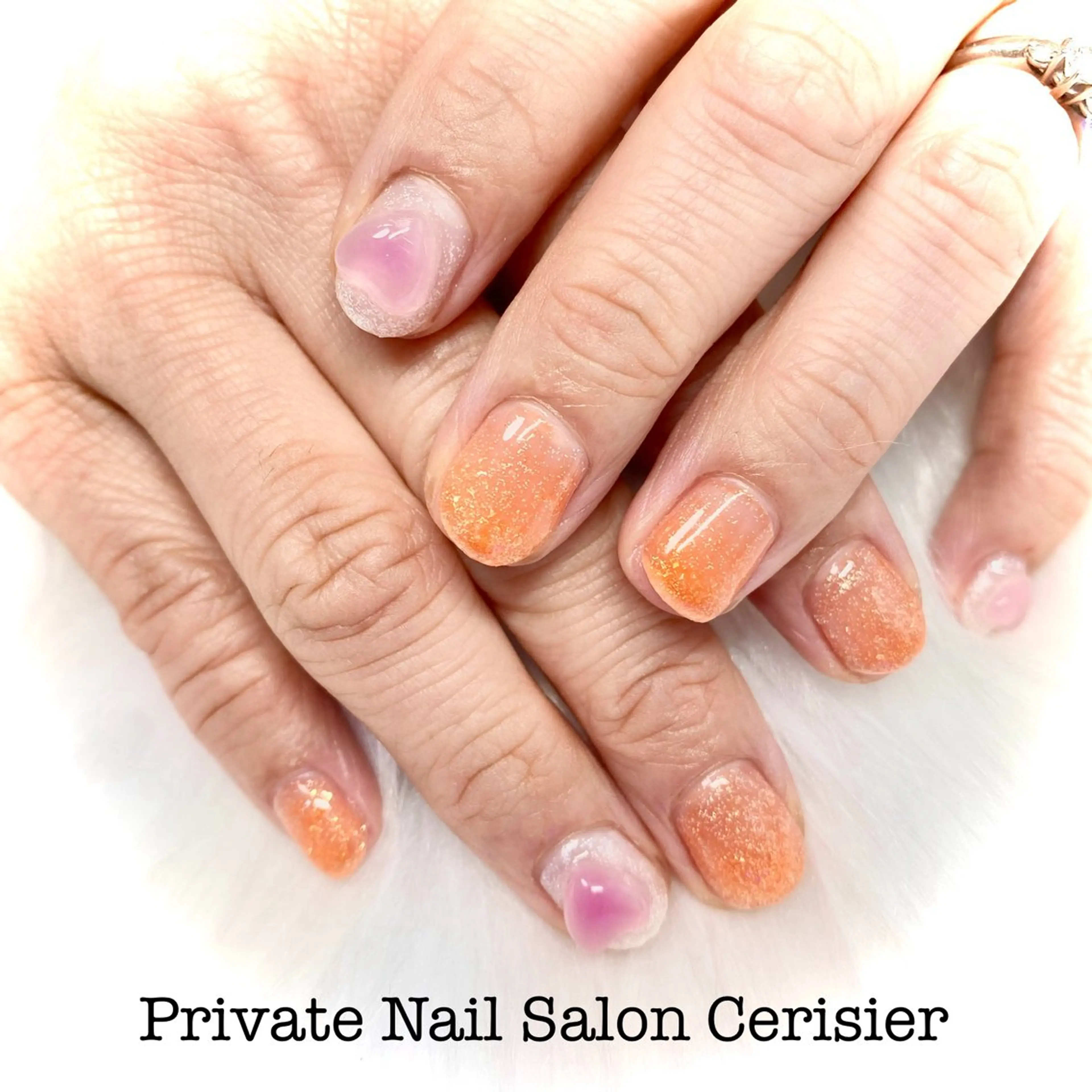 ネイル ハート オレンジ UVネイル ハンドネイル Honda Kaoriのネイルデザイン