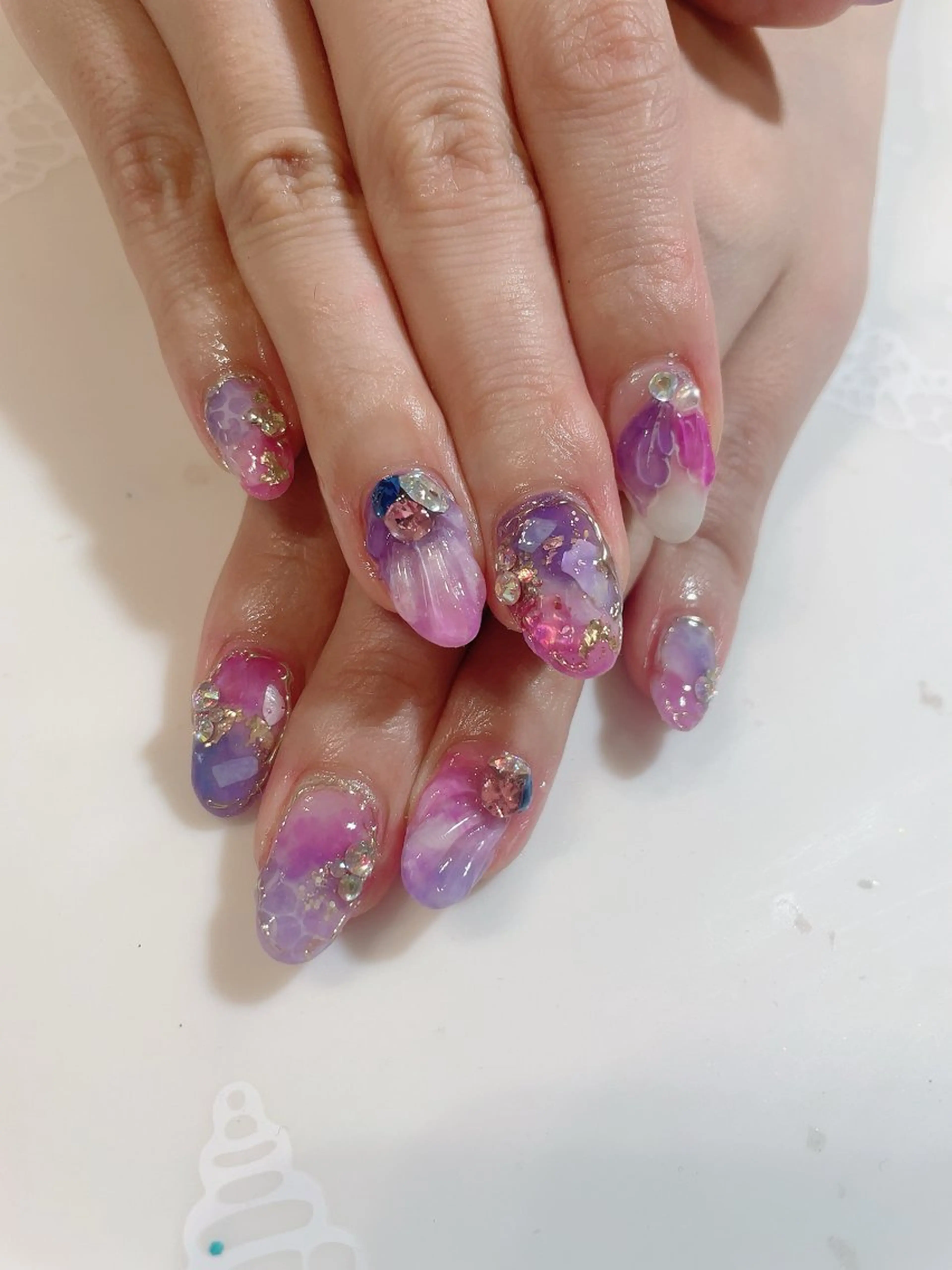 ネイル ピンク パープル 夏ネイル ハンドネイル * haruのネイルデザイン