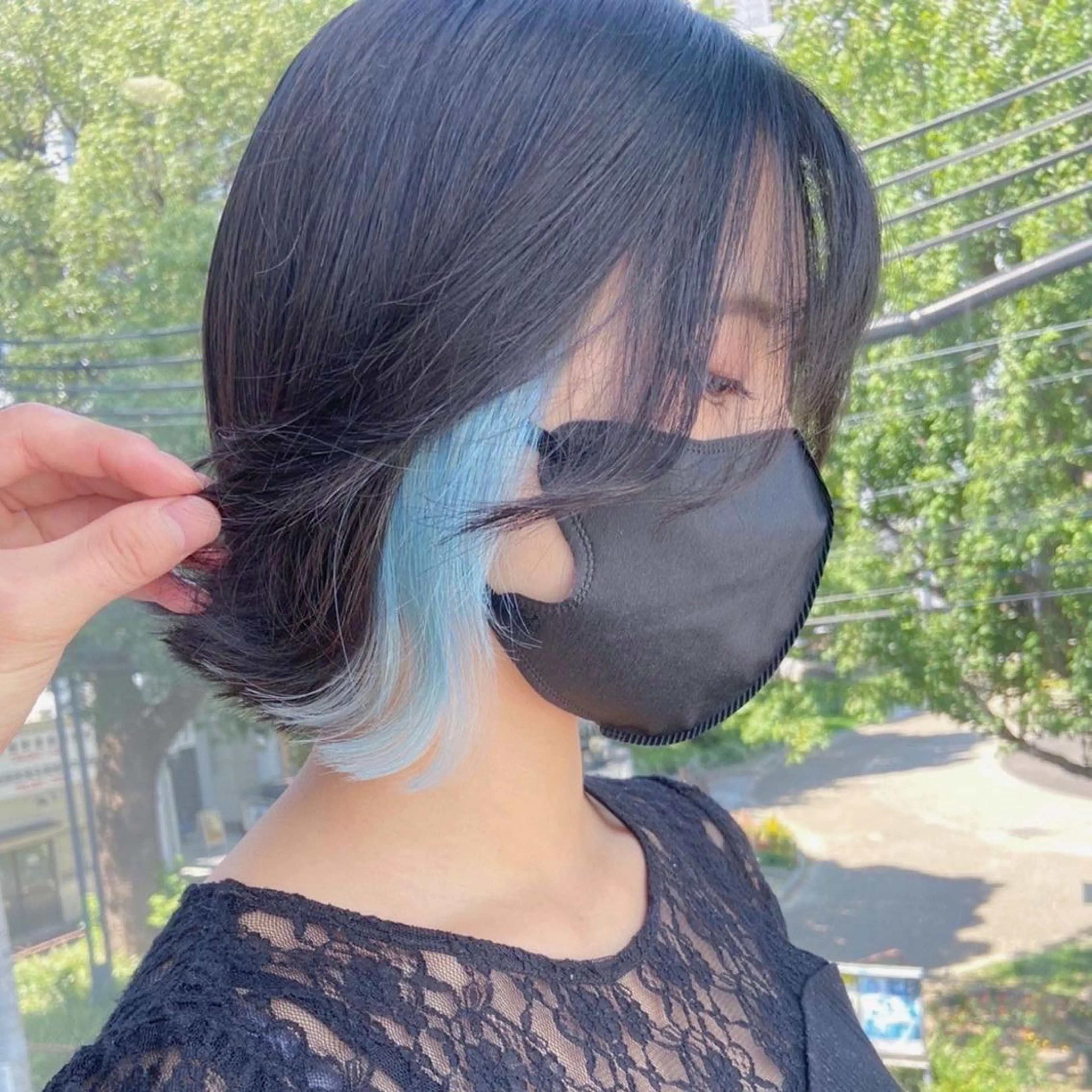 ミディアム カラー 切りっぱなしボブ イヤリングカラー ボブ 鈴木/ニュアンス パーマ/メンズのヘアスタイル