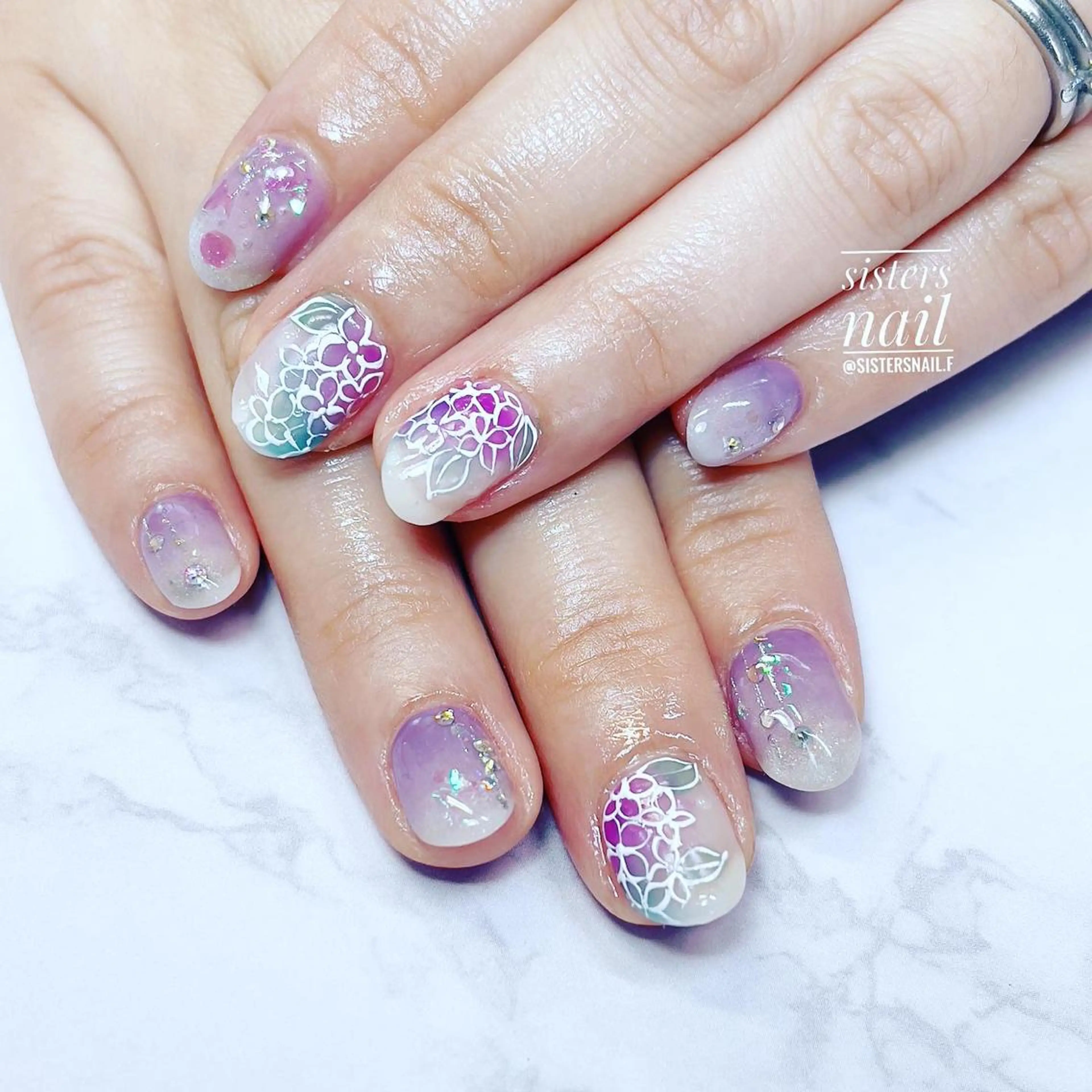 ネイル アートネイル フラワーネイル 持ち込み 夏ネイル sisters nail.fのネイルデザイン