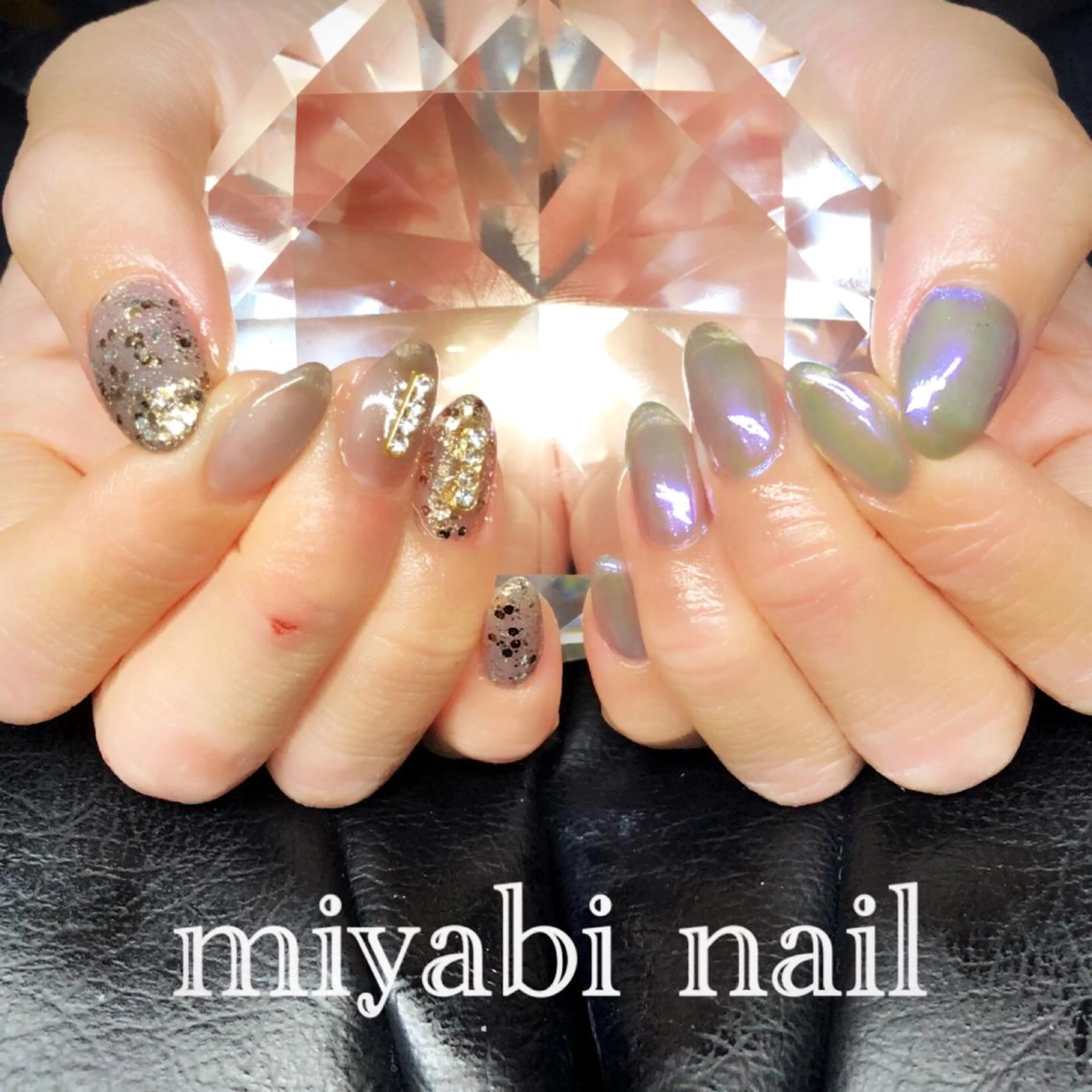 ネイル オーロラネイル ジェルネイル ラメ(グリッター) ミラーネイル 持ち込み ハンドネイル miyabi nail 桂川駅近くのネイルデザイン