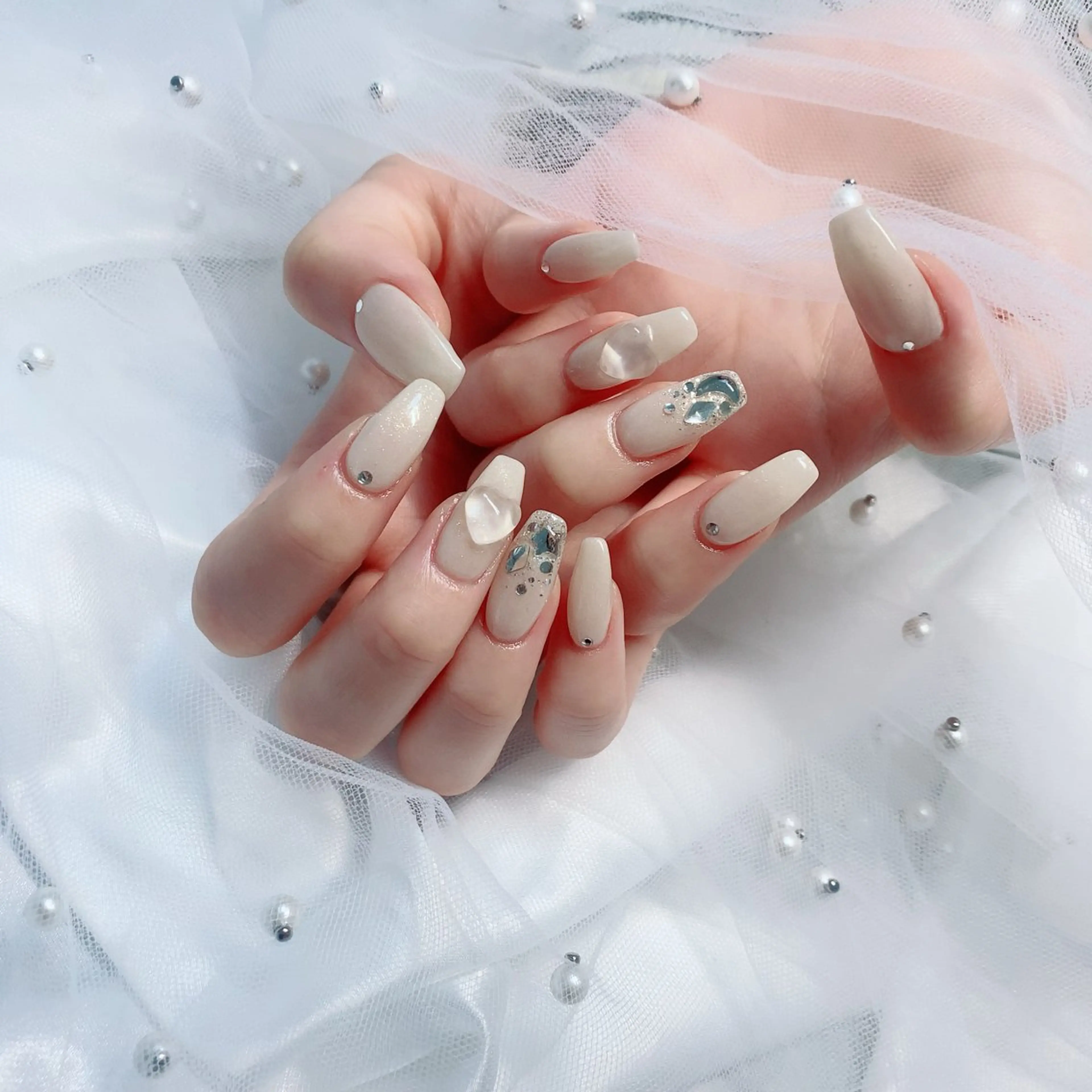 ネイル オーロラネイル フットネイル フレンチネイル ハート キラキラネイル Lance nailのネイルデザイン