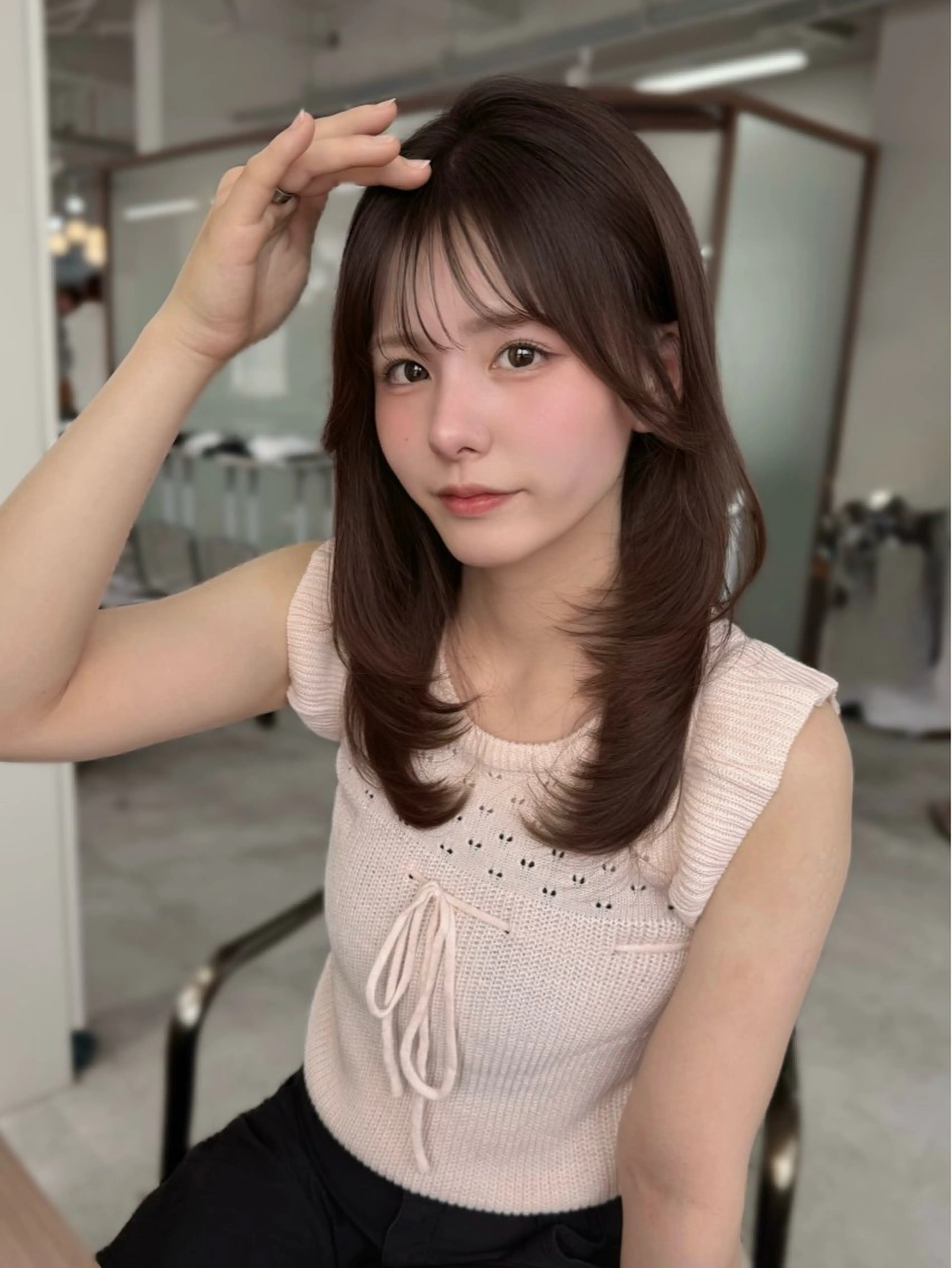 ミディアム カラー 韓国風ヘア レイヤーカット カット ヘアカラー トリートメント レイヤーカット /顔周り/和奏︎♪のヘアスタイル