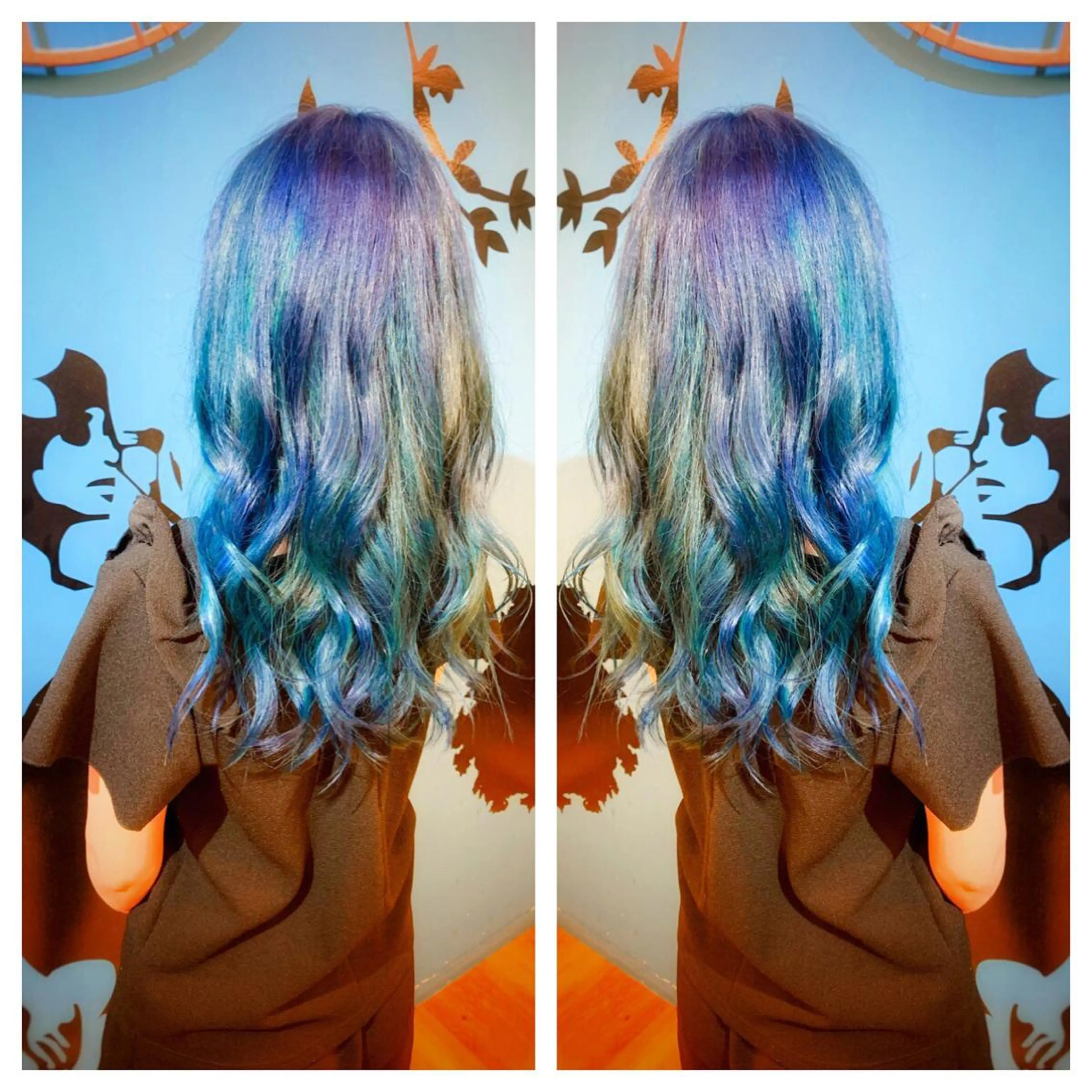 ロング カラー ヘアアレンジ ブルーカラー ハイライトカラー ハイライト ✖️リーアキト LEEAKITO✖️のヘアスタイル