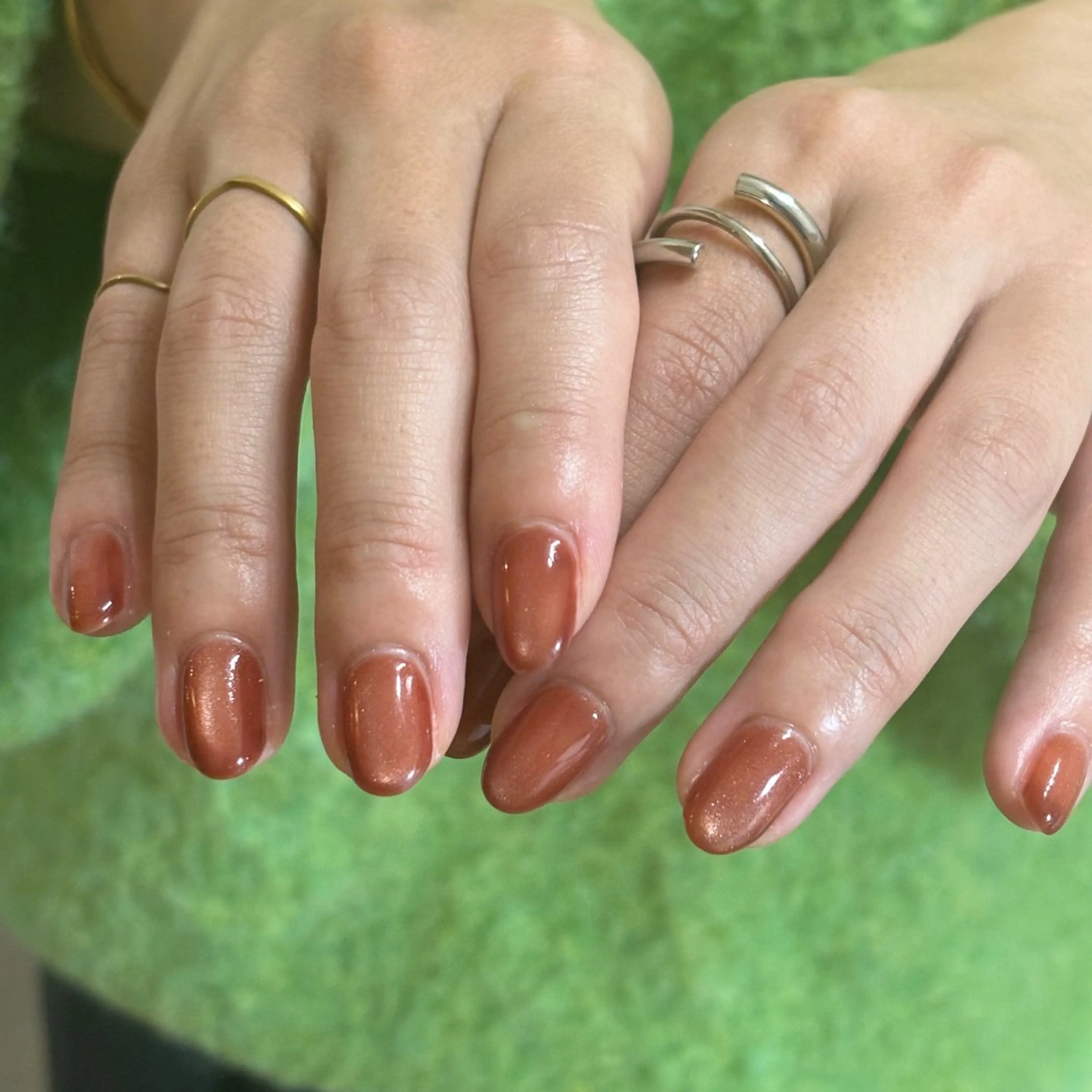 ネイル ブラウン 氷ネイル・うるうるネイル ピンク Elio 国泰寺のネイルデザイン